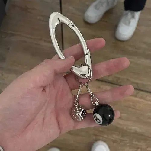 Other Street Hip Hop Black 8 Silver Dice Keychain Size ONE SIZE - 3 Thumbnail