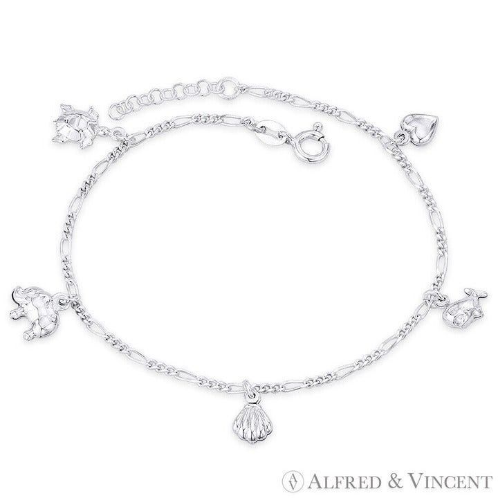 Other Turtle, Elephant, Clam, Whale, Heart & Figaro Chain Anklet Size ONE SIZE - 1 Preview