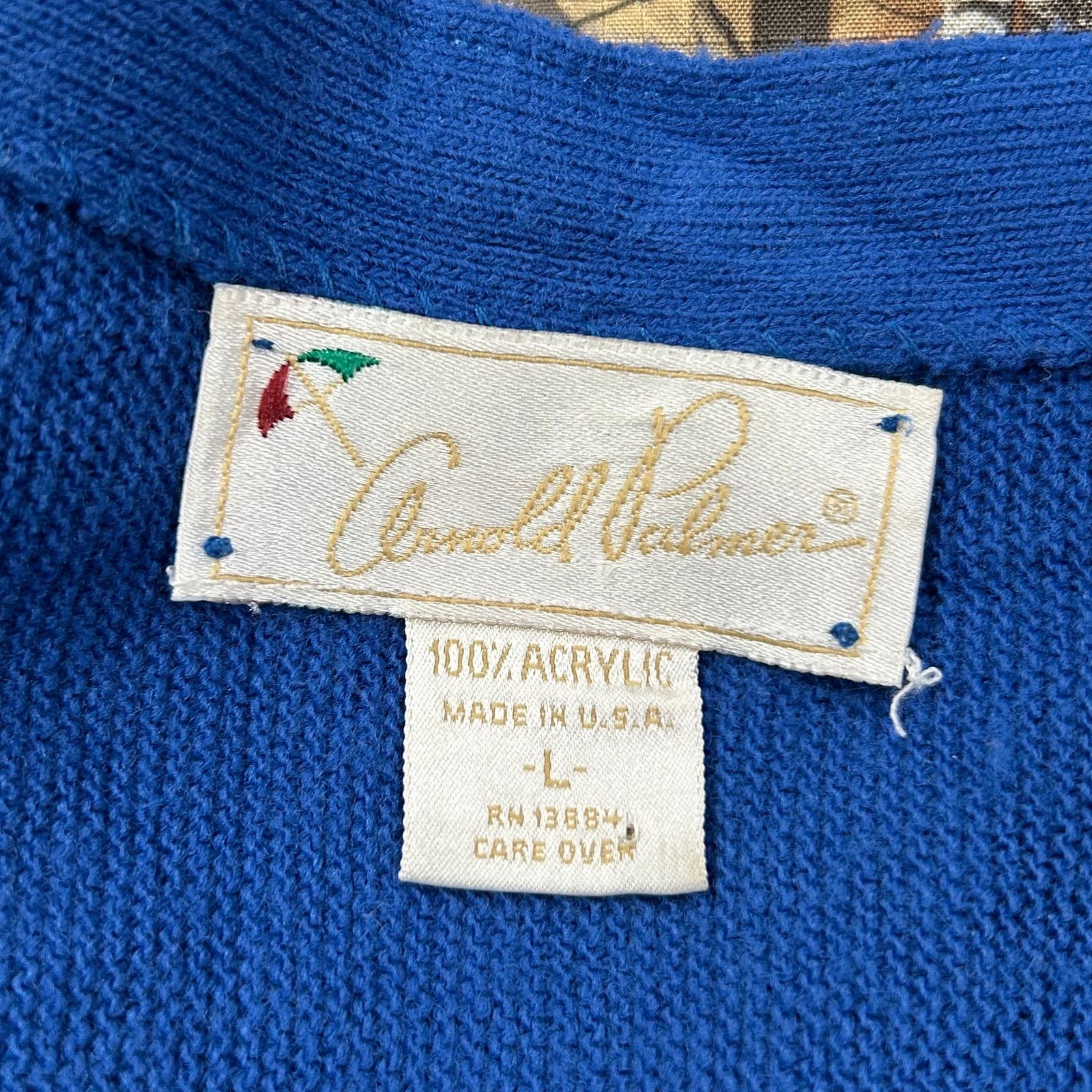 Vintage vintage 90s Arnold Palmer blue V-neck cardigan sweater Large Size US L / EU 52-54 / 3 - 4 Thumbnail