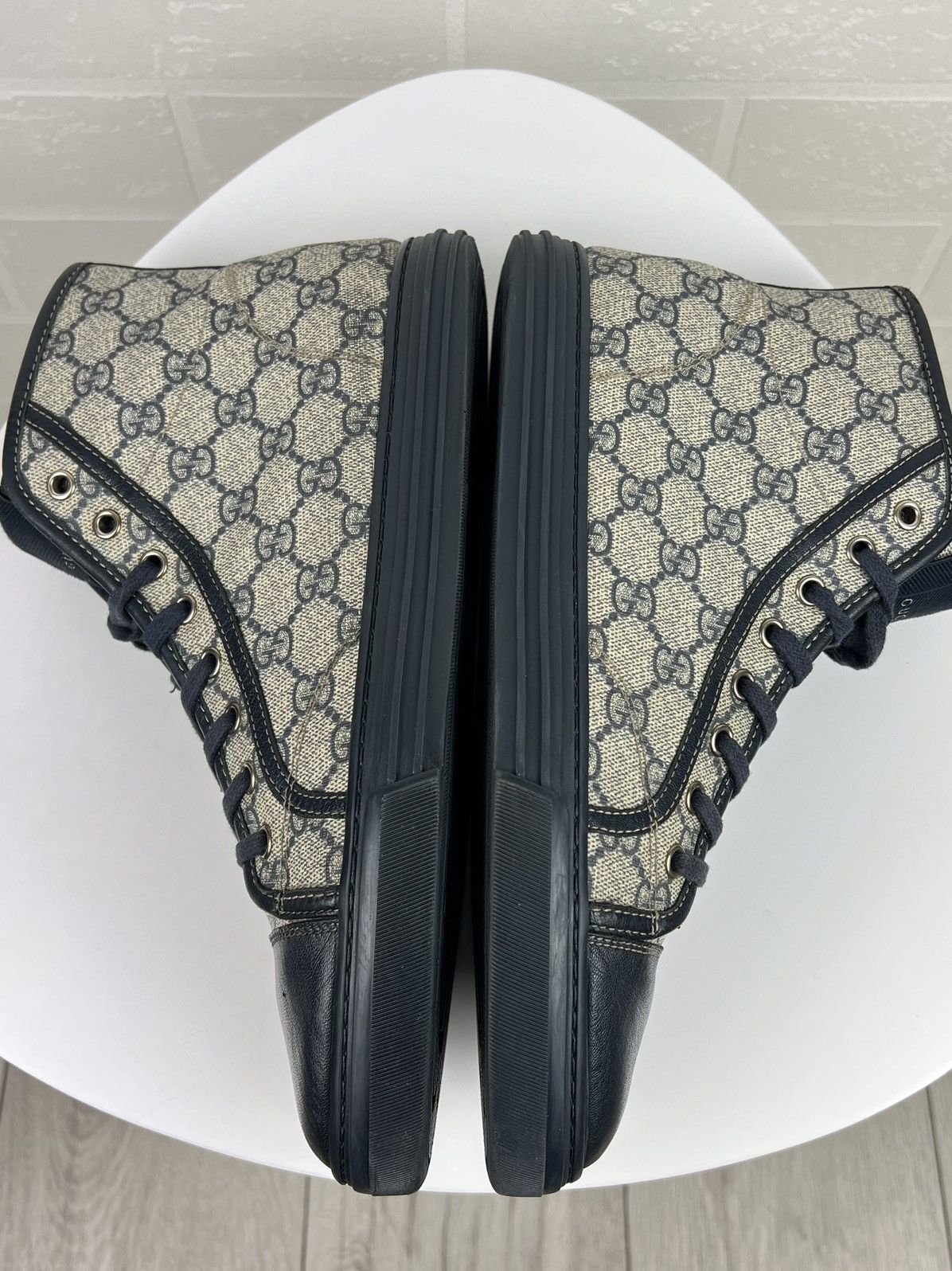 Gucci GUCCI Sneakers Hi Top Leather GG Monogram Canvas Navy Men's Size US 8.5 / EU 41-42 - 11 Thumbnail