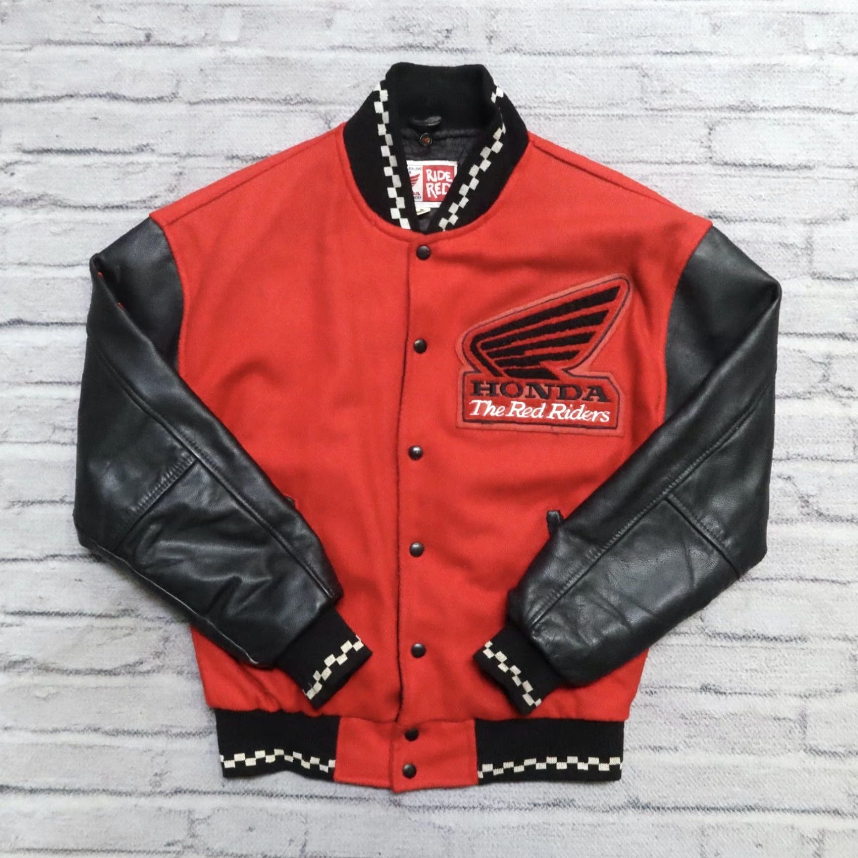 Honda VINTAGE Honda Racing Red Riders Wool Leather Varsity Jacket 90s Size US M / EU 48-50 / 2 - 2 Thumbnail