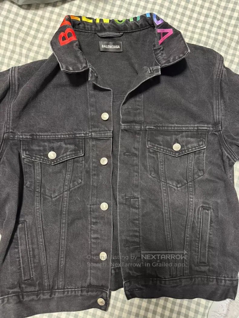Balenciaga Balenciaga Black Denim Jacket with Rainbow Collar Embroide Size US S / EU 44-46 / 1 - 2 Thumbnail