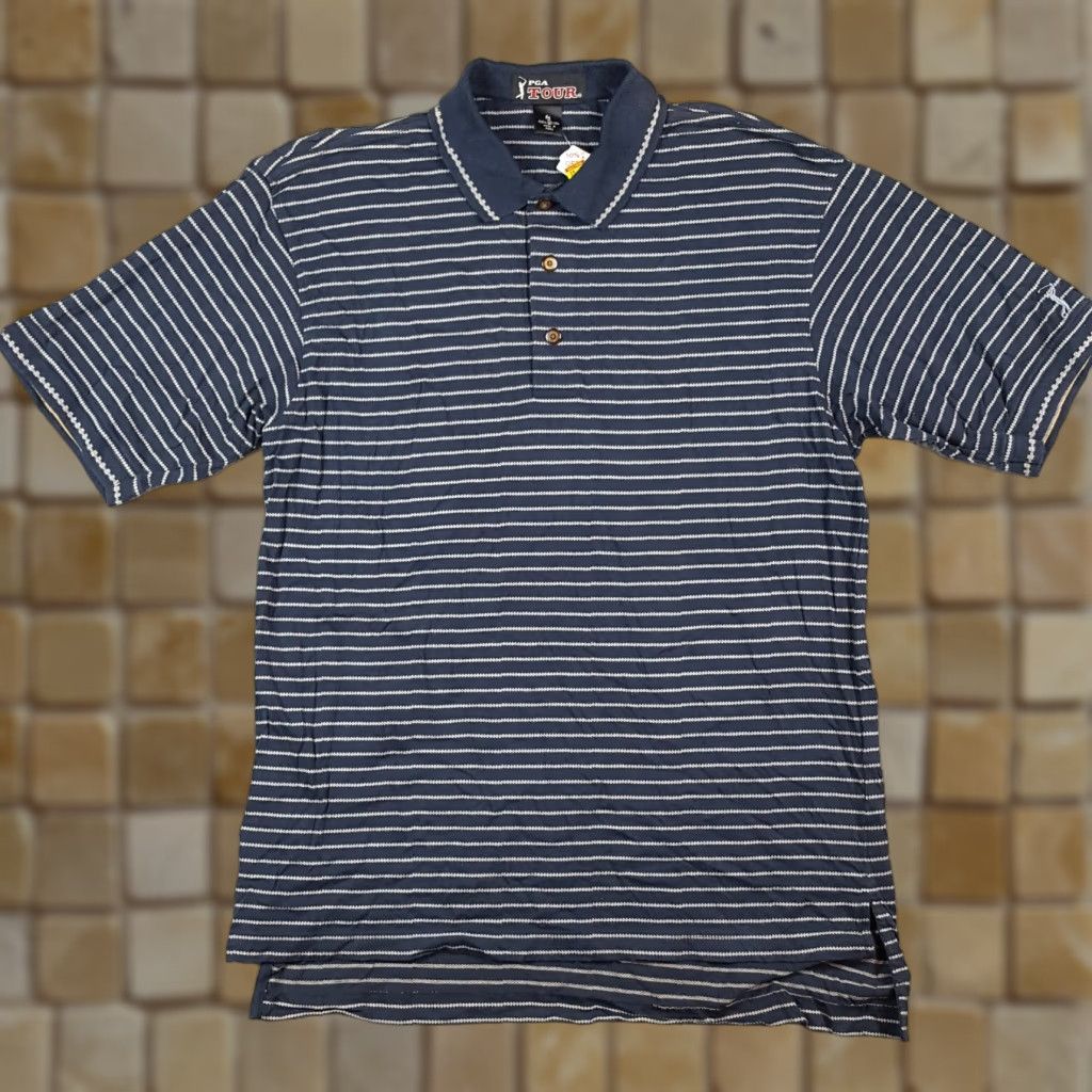 PGA Tour Vintage PGA Tour Retro Striped Logo Men's Medium Button Collar Polo Golf Shirt Size US M / EU 48-50 / 2 - 1 Thumbnail