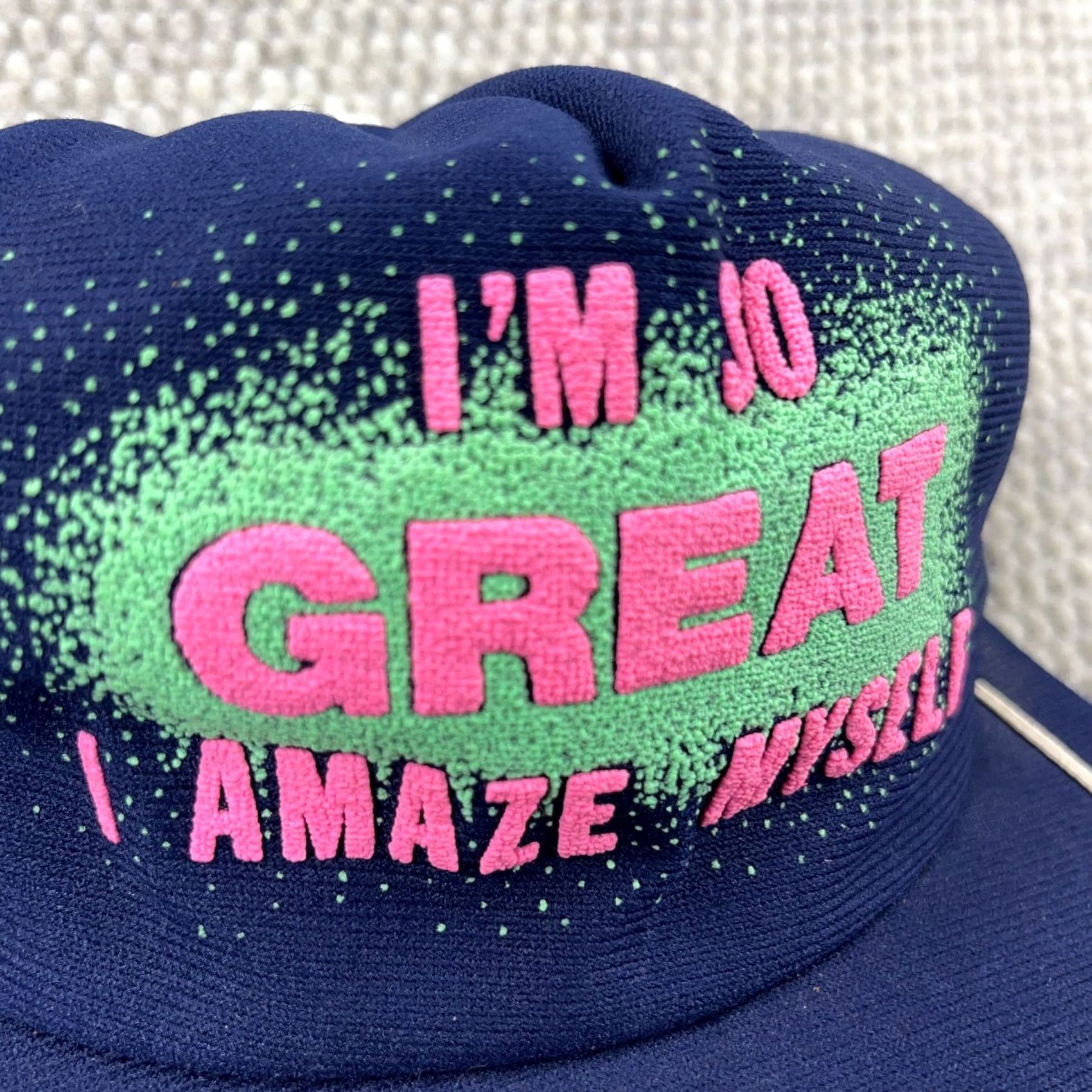 Vintage VINTAGE Comedy Stripe Trucker Hat Cap 80s USA Made Funny Joke Blue Adult Adjustable Mens Size ONE SIZE - 3 Thumbnail