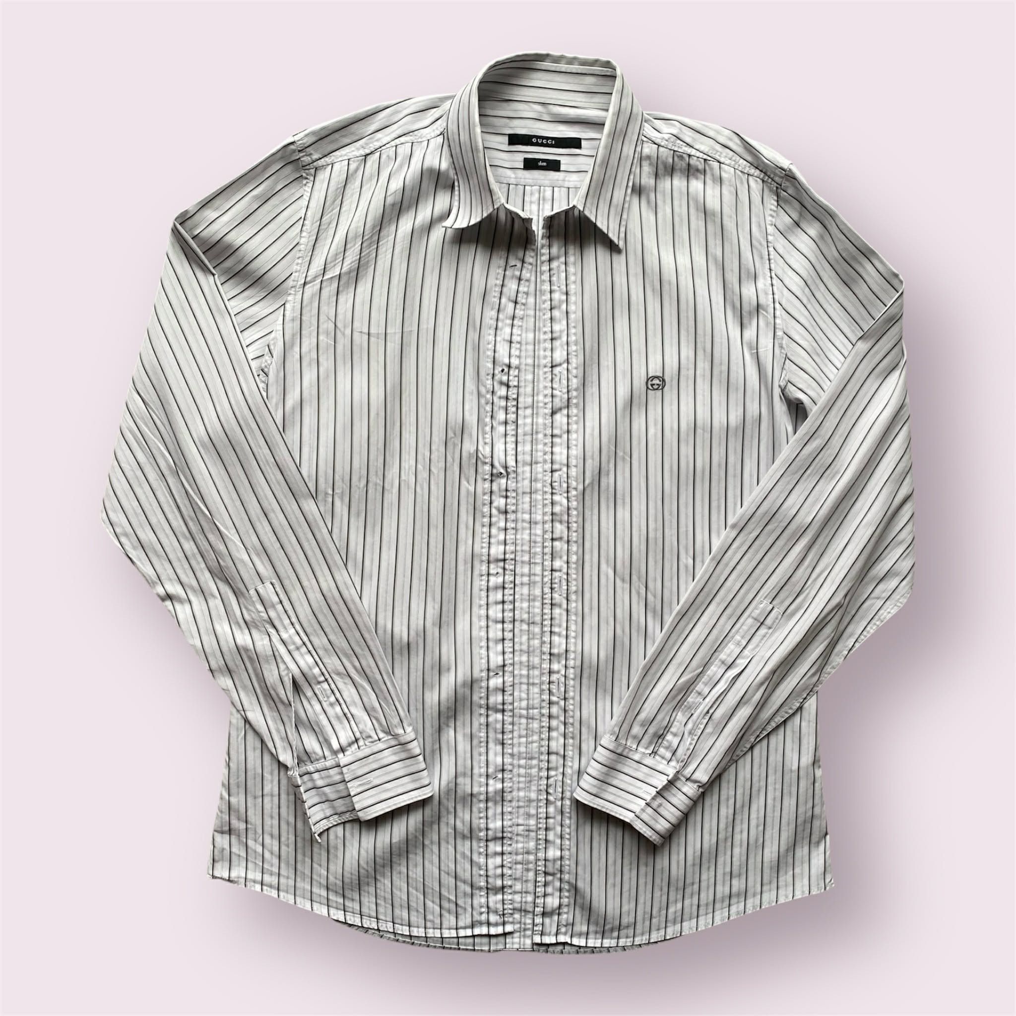 Gucci Gucci Striped Button Up Long Sleeve GC Logo No Buttons Size US M / EU 48-50 / 2 - 1 Thumbnail