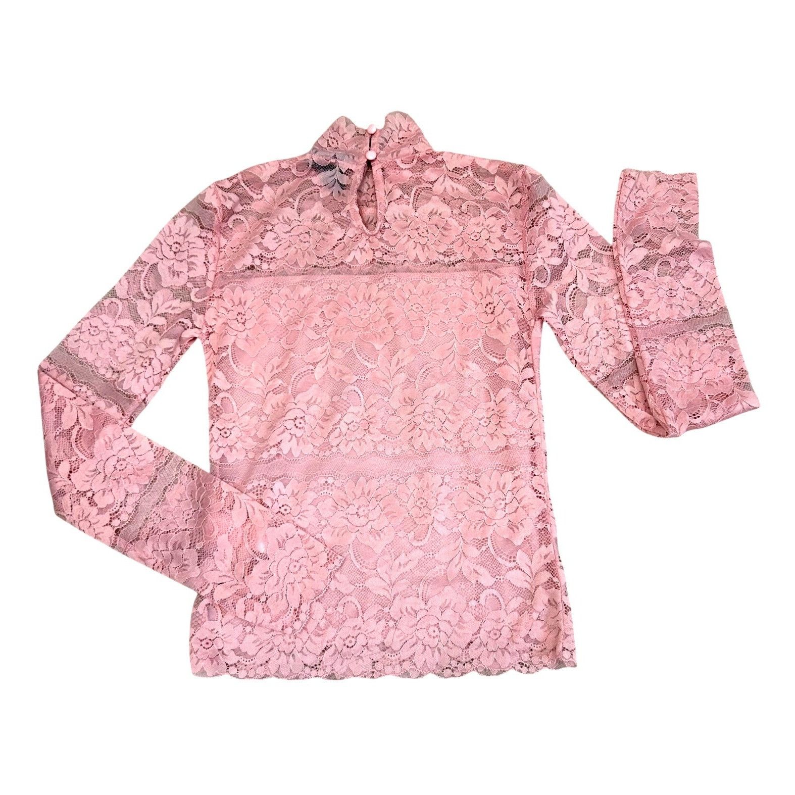 Other Mock Neck Pink Floral Lace Top S Juniors Long Sleeve Dressy Size S / US 4 / IT 40 - 6 Thumbnail