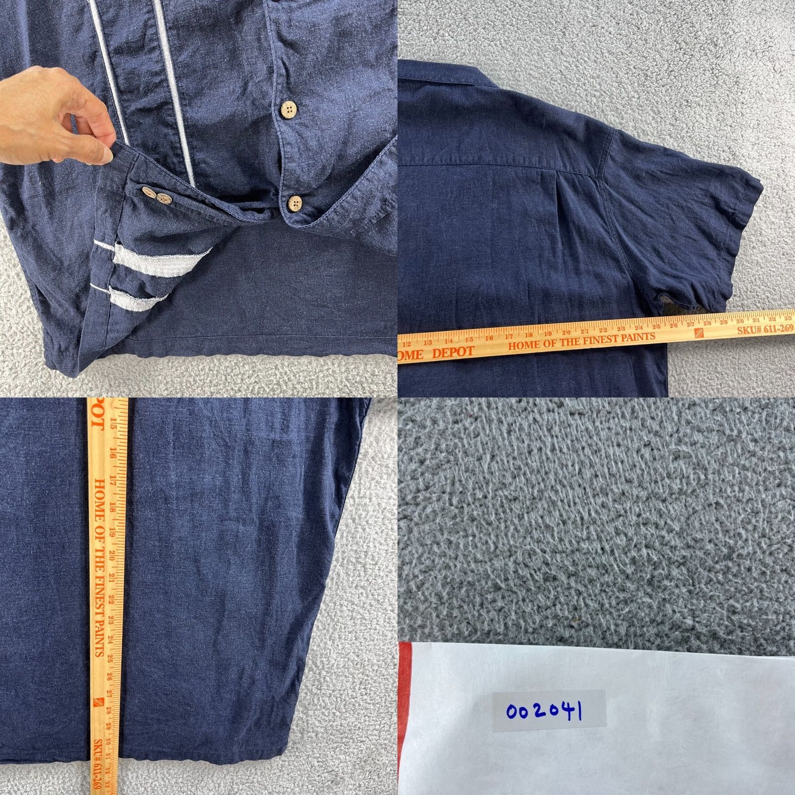 Haggar Haggar Shirt Mens 2XL Blue Striped Button-Up Washable Linen Blend Camp Beach Size US XXL / EU 58 / 5 - 8 Thumbnail