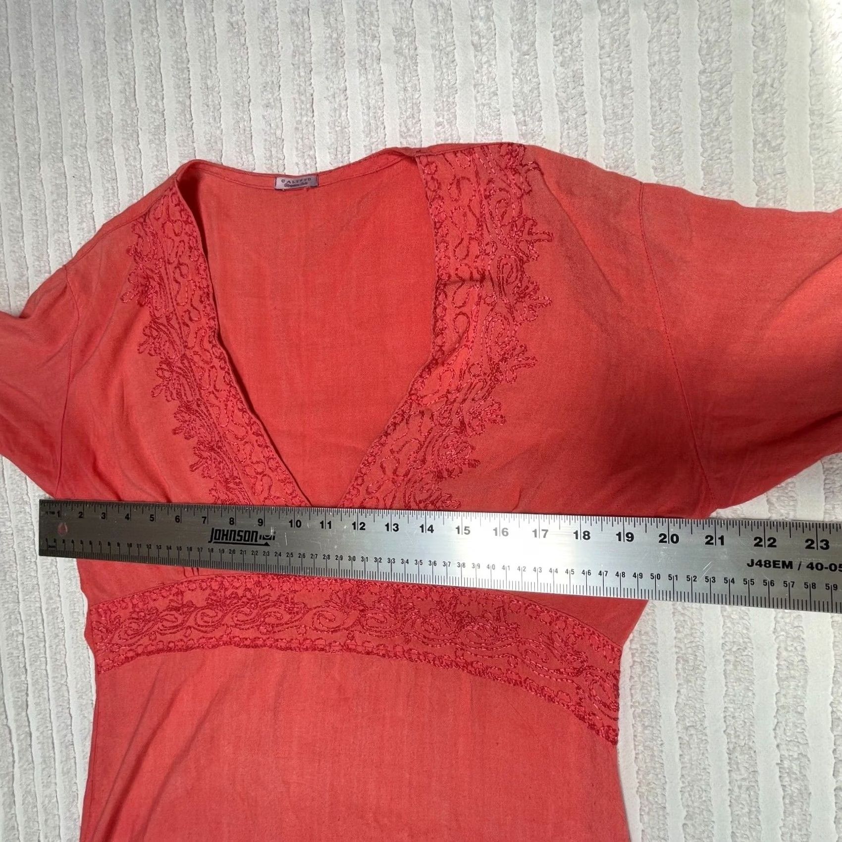 Vintage Calypso by Christiane Celle Womens V-Neck Embroidered Dress Orange One Size Size ONE SIZE - 7 Thumbnail