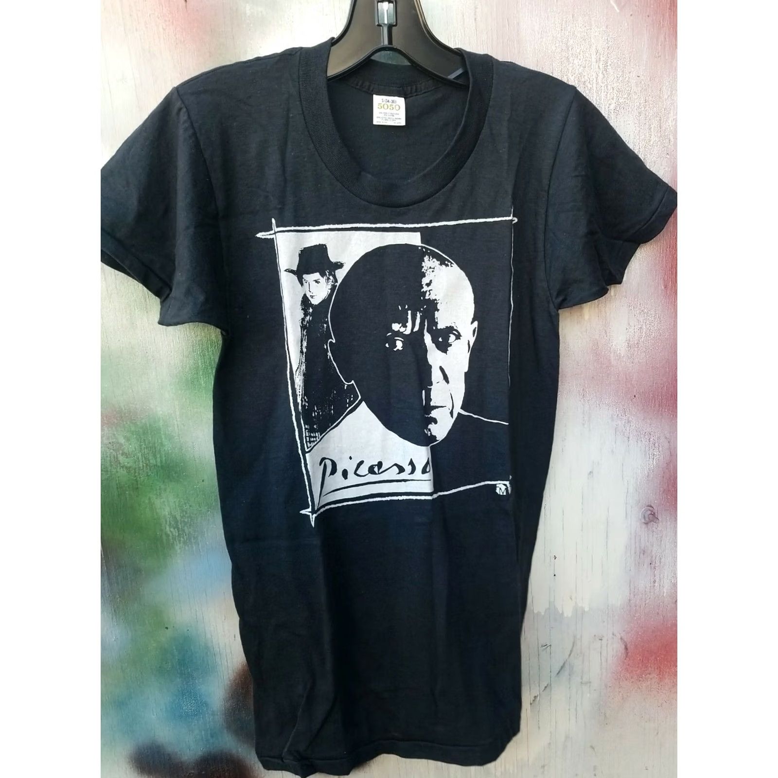 Vintage VINTAGE 5050 Pablo Picasso Art Portrait Shirt T-Shirt 90s Mens Black Small Short Sleeve Cotton Graphic Print Holiday: None Size US S / EU 44-46 / 1 - 2 Thumbnail