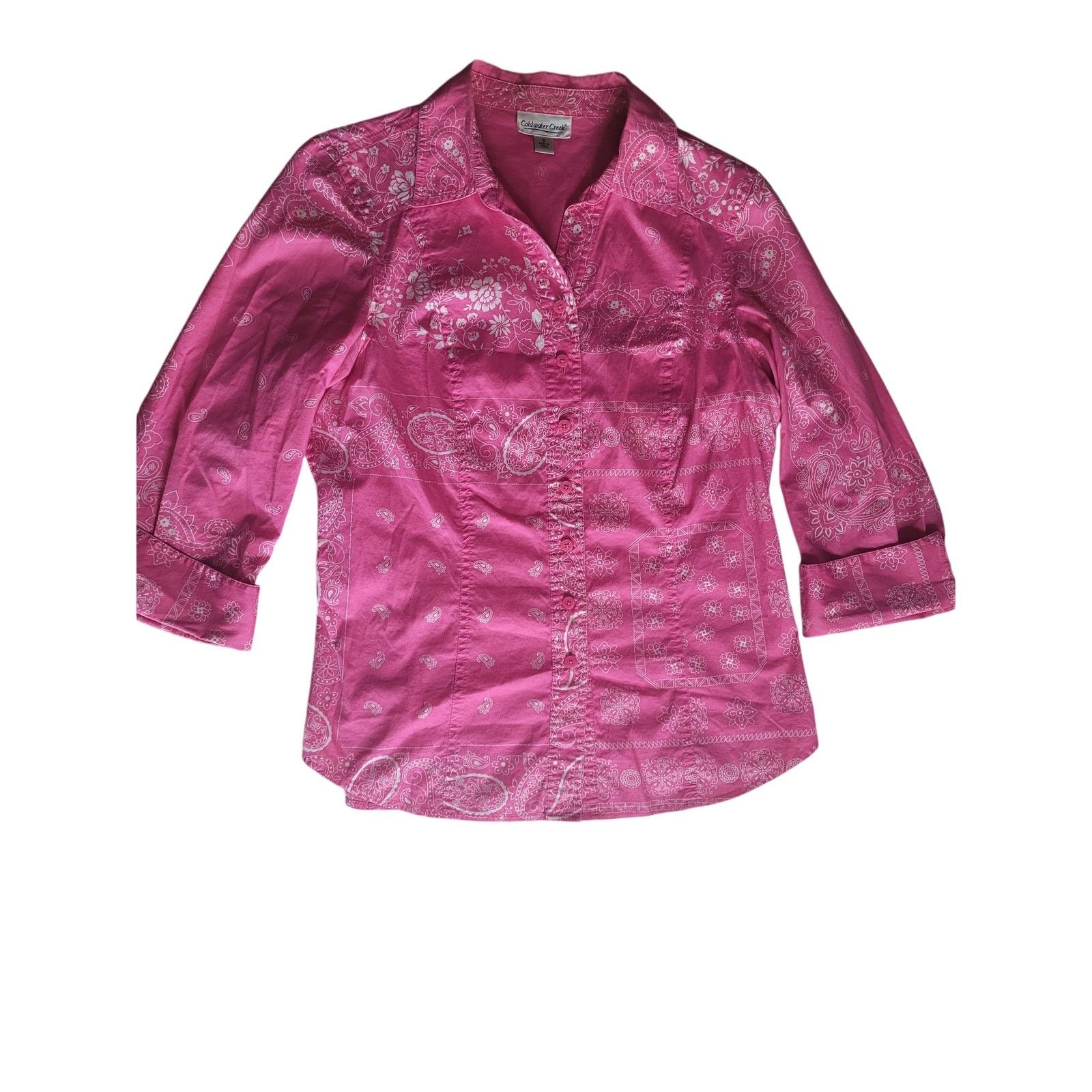 Coldwater Creek Coldwater Creek Pink Women Shirt Button Up 3/4 Sleeves Sz S Size S / US 4 / IT 40 - 3 Thumbnail