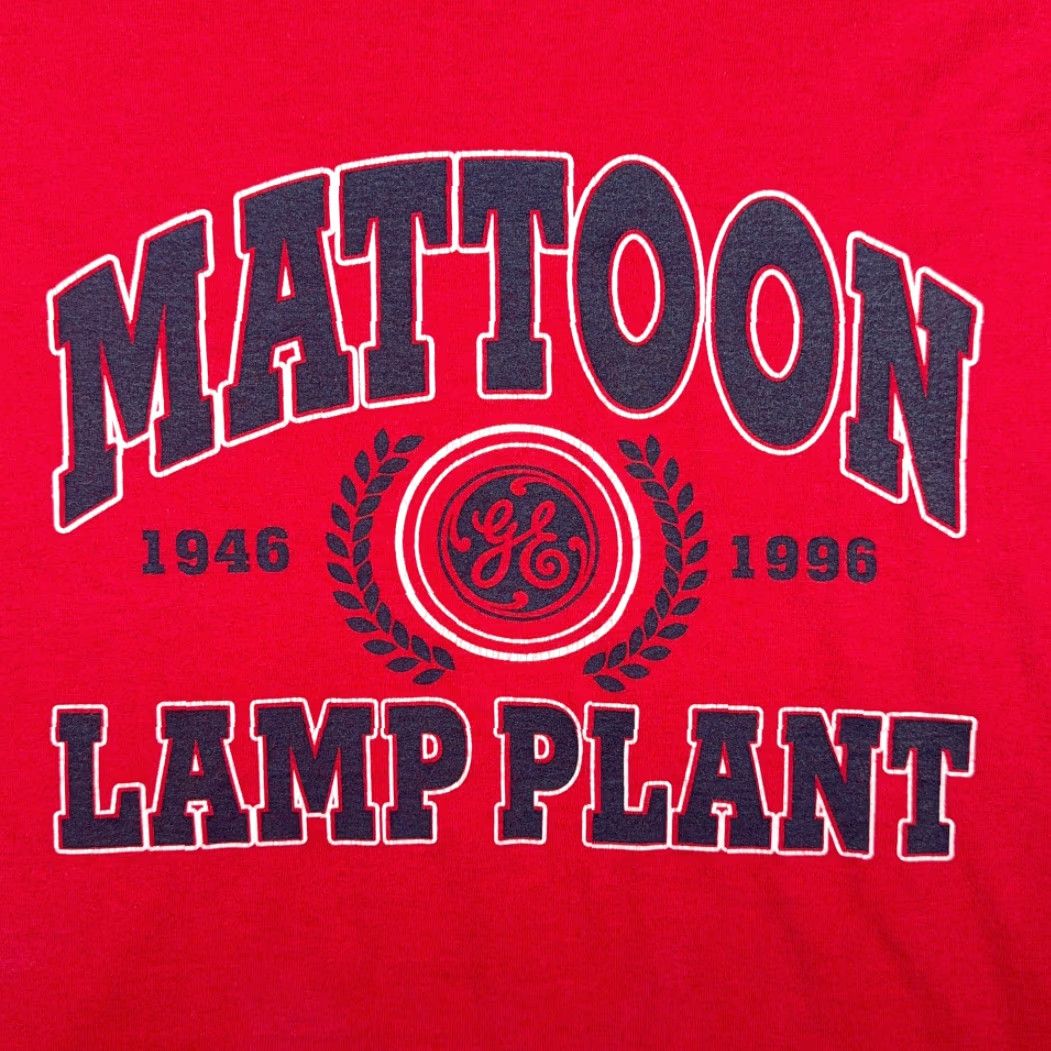 Fruit Of The Loom VINTAGE General Electric Shirt Adult LARGE Red 90s USA GE Mattoon Lamp Plant 1946 1996 Crew Neck Short Sleeve Cotton Blend Mens Tee Size US M / EU 48-50 / 2 - 2 Thumbnail