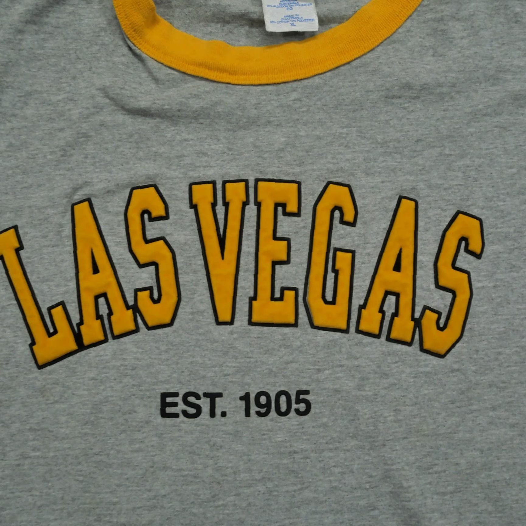 Spell VINTAGE Las Vegas T Shirt Adult XL Grey Yellow Ringer Spell Out Tourist Mens Y2K Size US XL / EU 56 / 4 - 3 Thumbnail