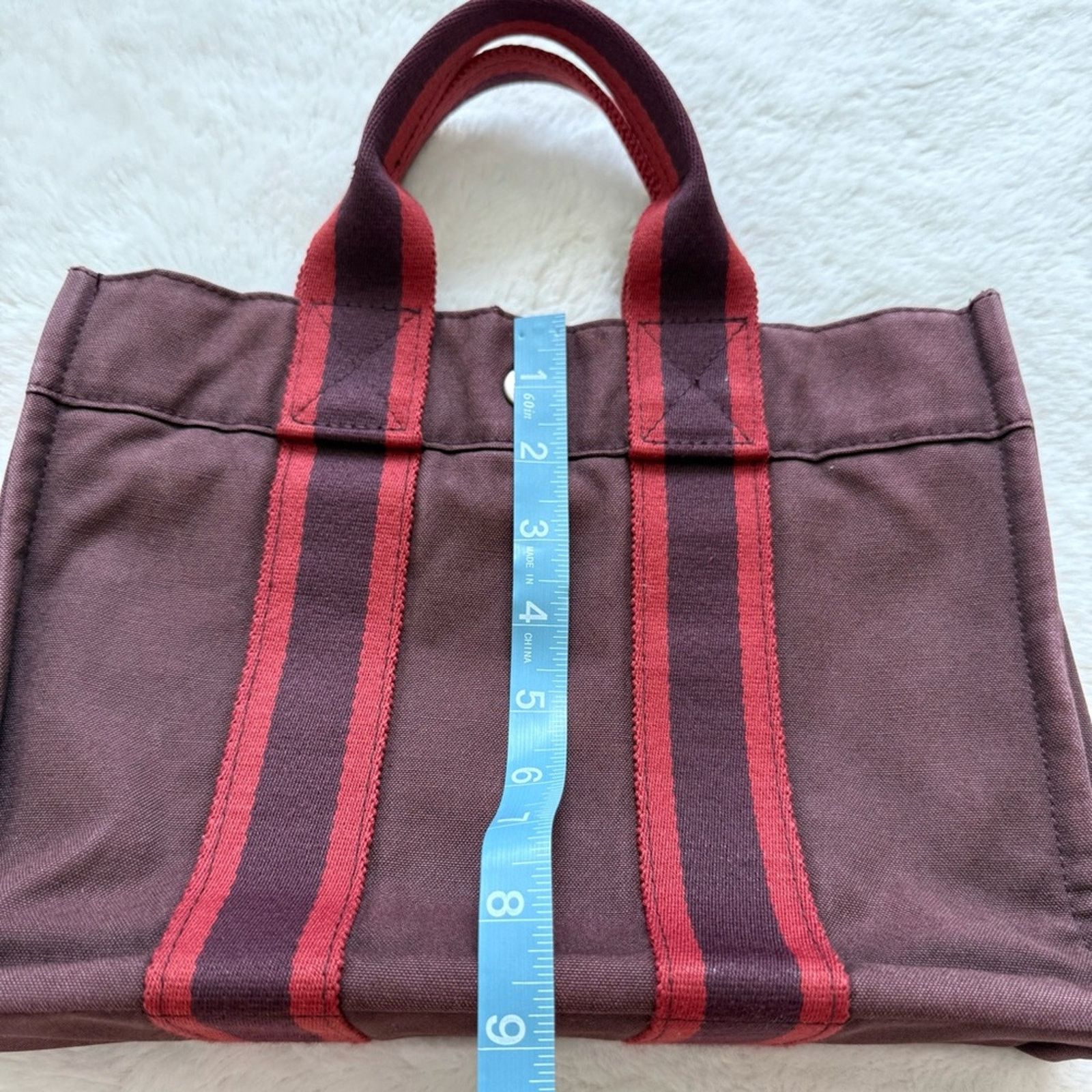 Hermes Hermès Fourre Tout Burgundy Canvas Tote Bag Authentic Size ONE SIZE - 8 Thumbnail