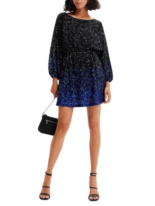 Desigual SATURNO S Black Glitter Sequin Mini Dress 89027 Size S / US 4 / IT 40 - 2 Thumbnail