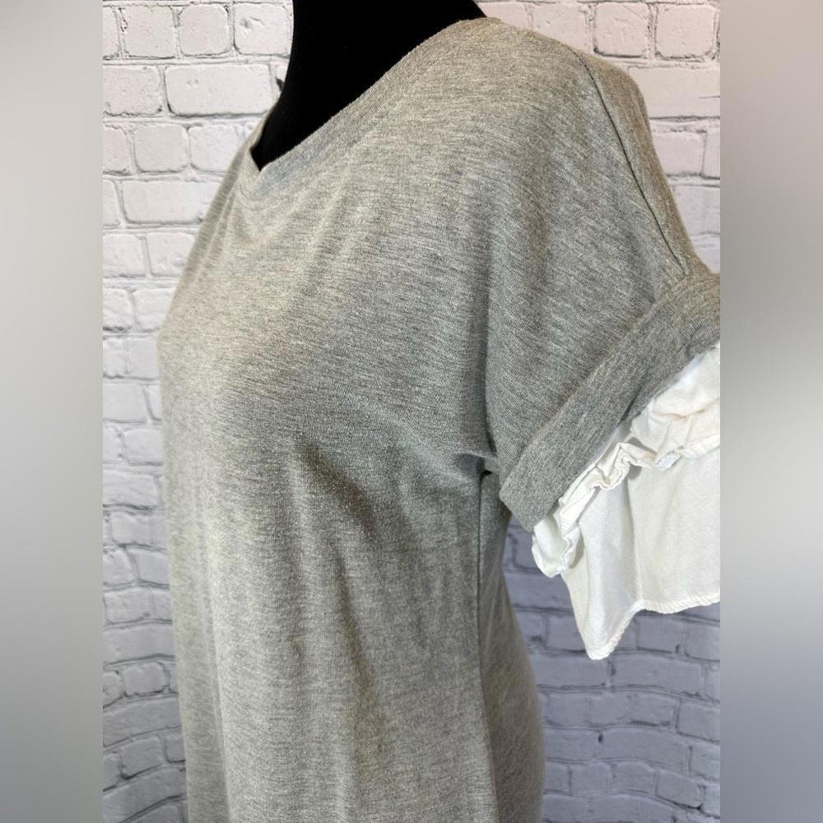 SSENSE Spense Women's Stylish Gray Dress with Ruffled Sleeves Size XL / US 12-14 / IT 48-50 - 2 Thumbnail