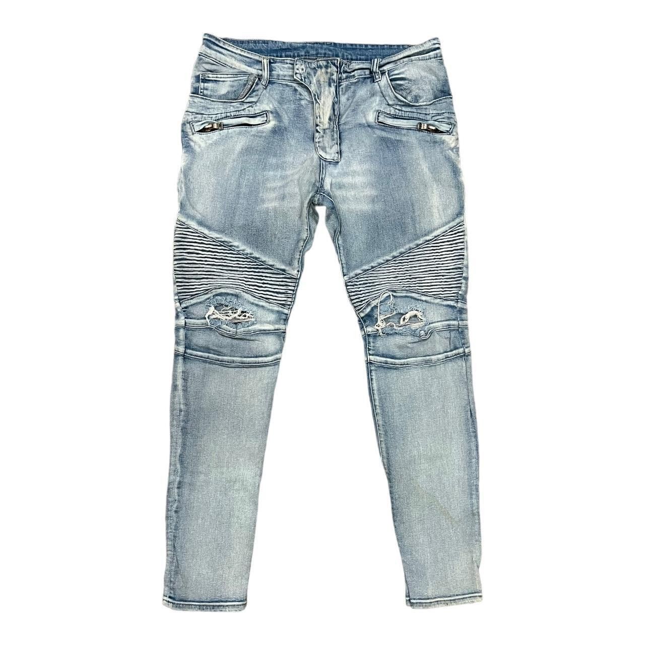 Balmain straight ripped blue cotton popular jeans 36