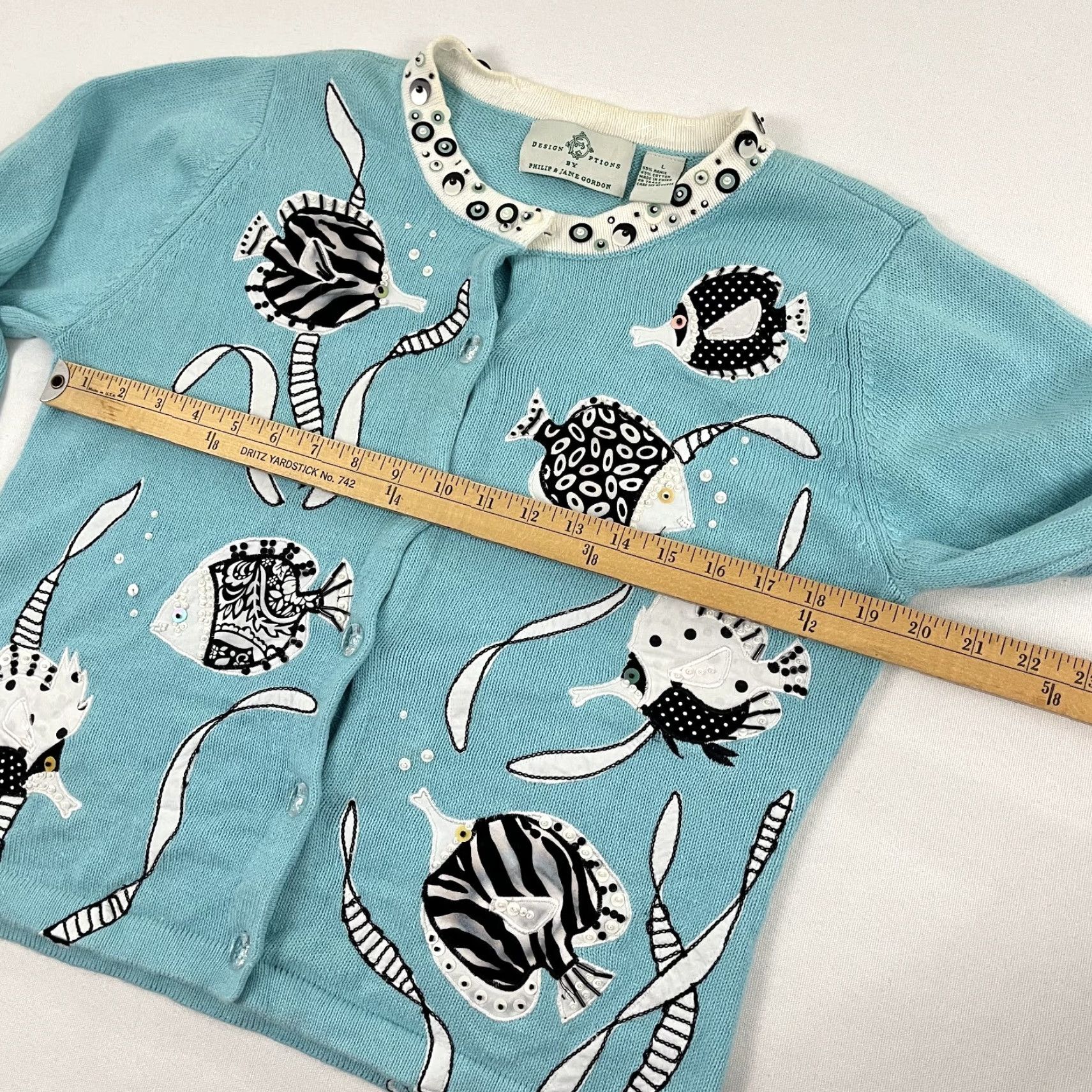 Vintage VINTAGE Philip & Jane Gordon Cardigan Womens L Blue Fish Animals Aquatic Grannycore Size L / US 10 / IT 46 - 4 Thumbnail