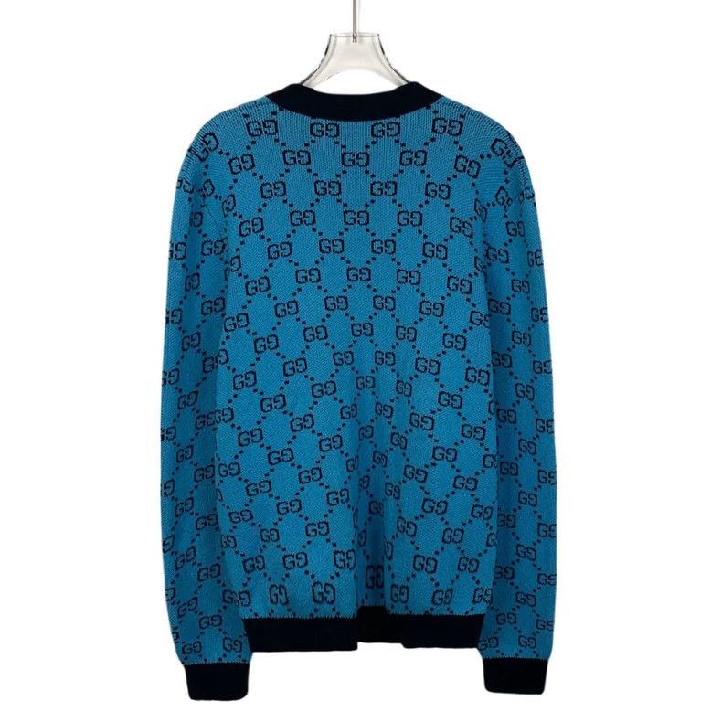 Gucci Gucci Blue logo old flower full printed wool V-neck long-sl Size US S / EU 44-46 / 1 - 2 Thumbnail