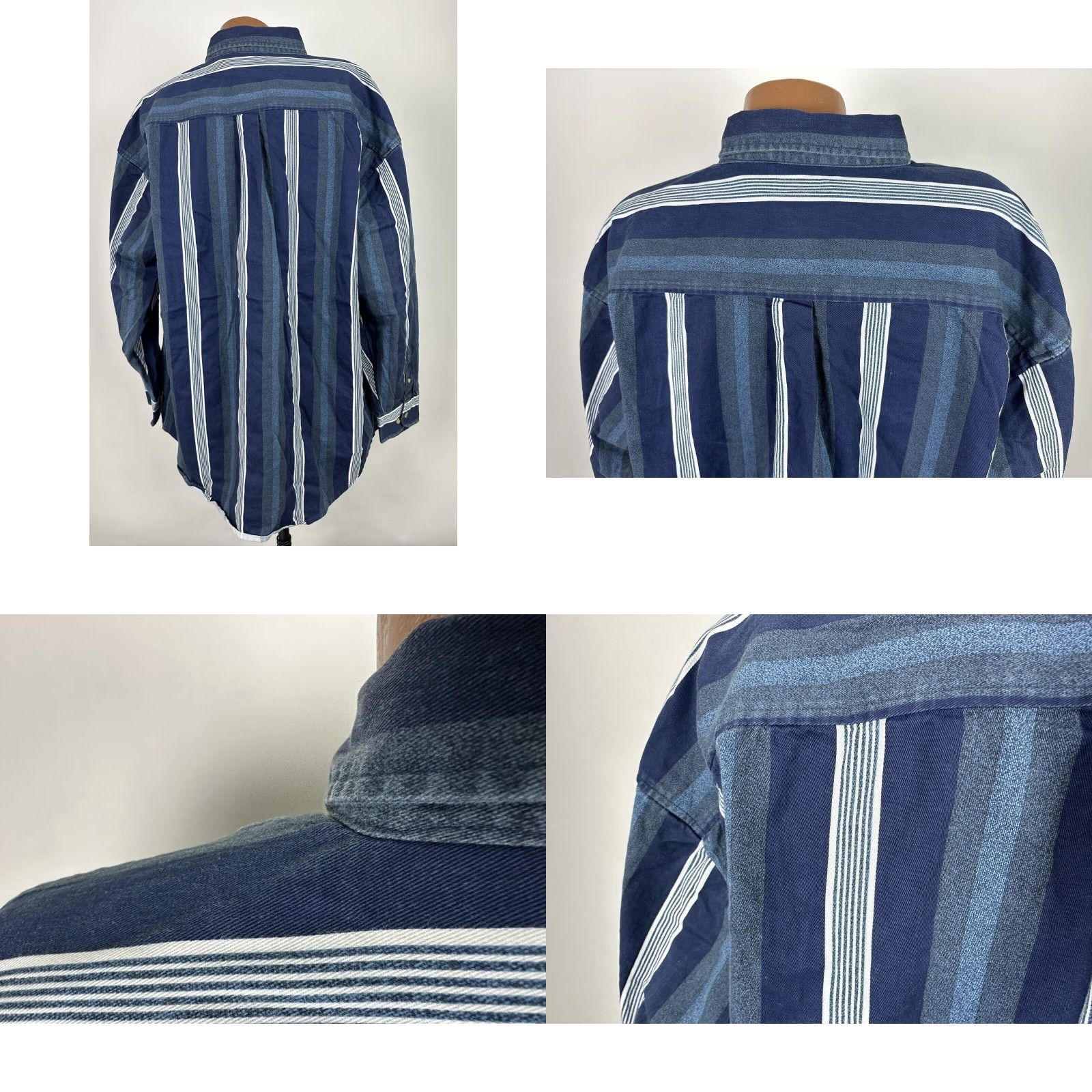 Faded Glory VINTAGE Faded Glory Shirt Men 2XLT Blue Striped Long Sleeve Heavyweight Casual 90s - Mens Size US XXL / EU 58 / 5 - 8 Thumbnail