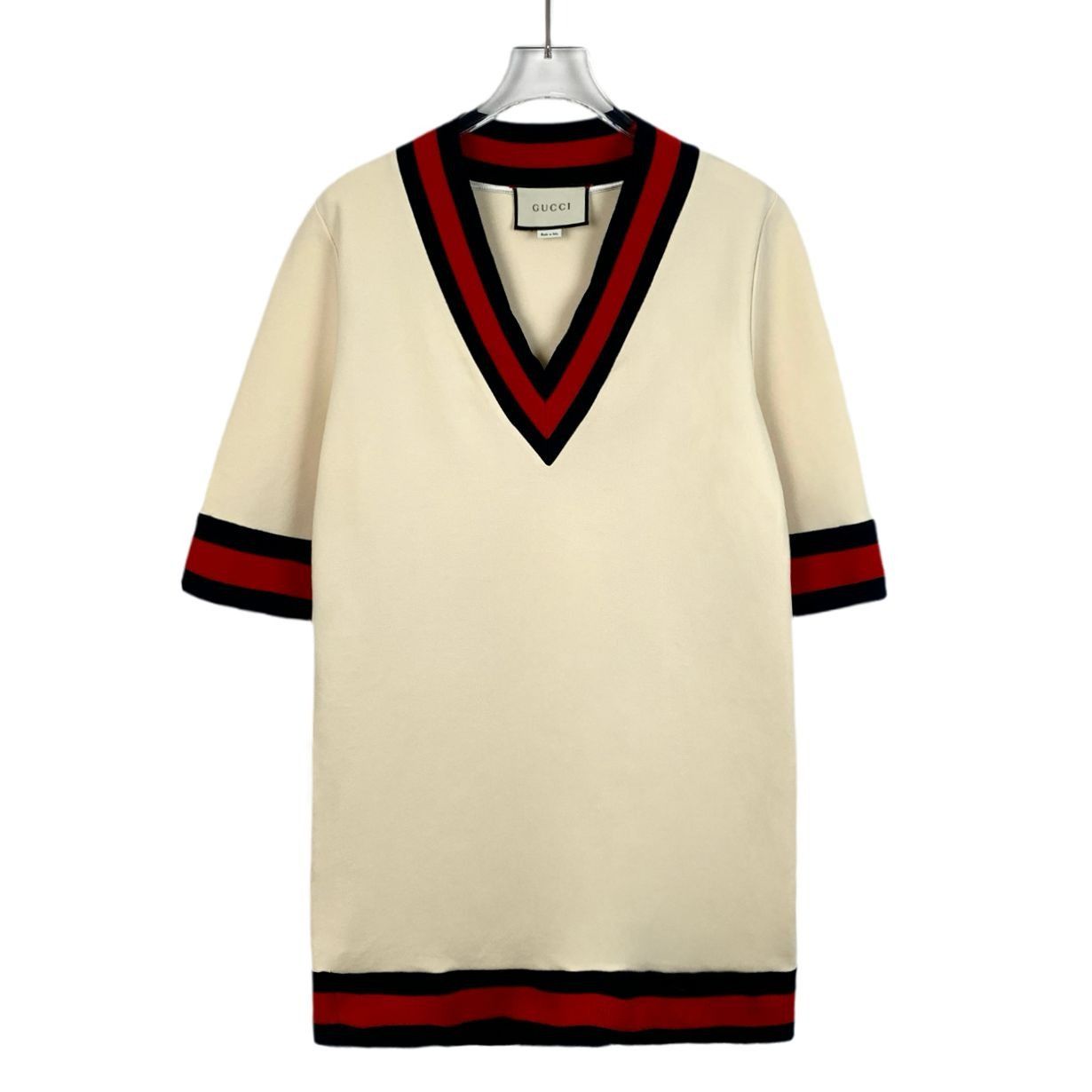 Gucci Gucci Beige Striped V-Neck Short-Sleeved Dress (Size M) Size M / US 6-8 / IT 42-44 - 1 Thumbnail