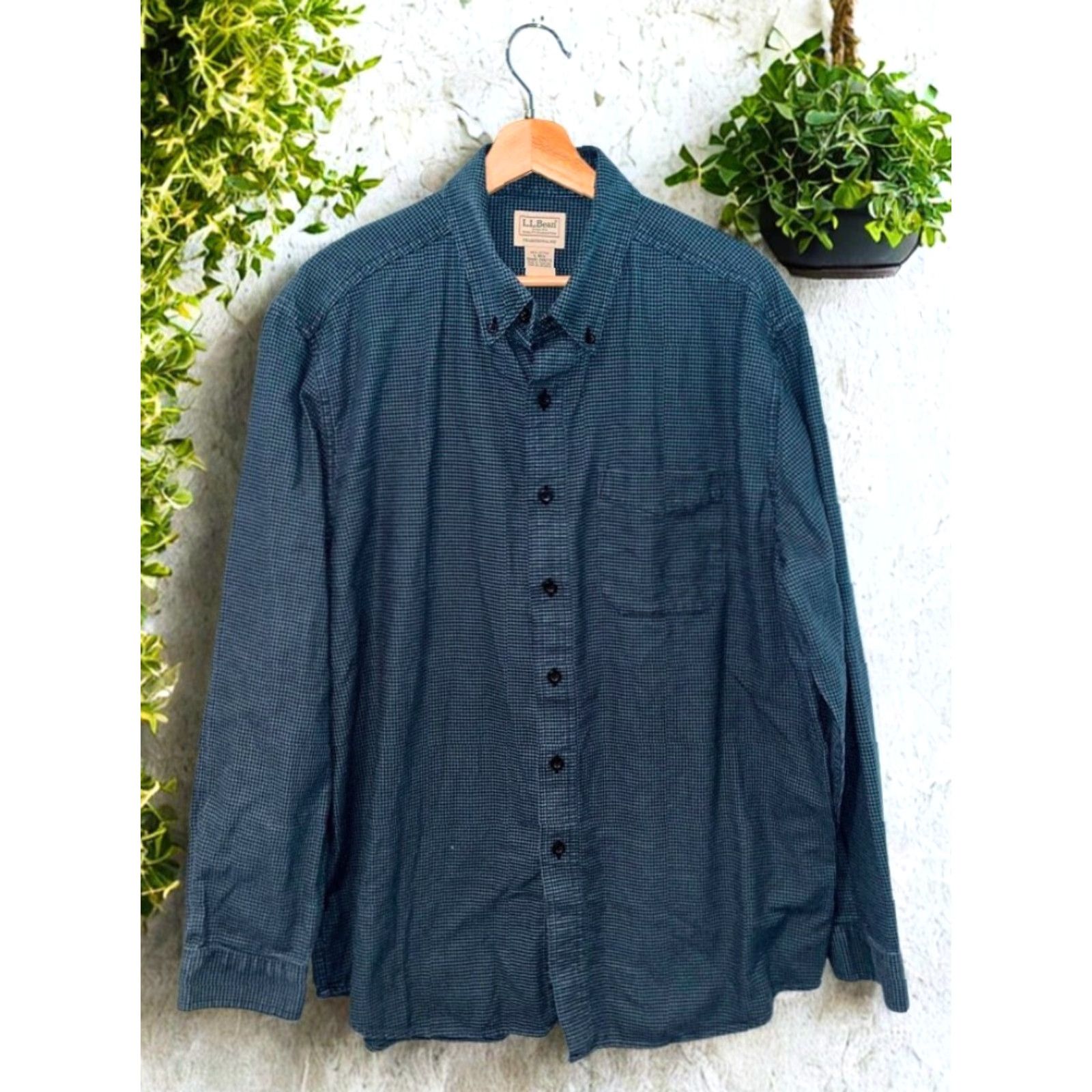Vintage LL Bean Large Blue Green Houndstooth Button Down Shirt Traditional Fit Cotton Size US L / EU 52-54 / 3 - 5 Thumbnail
