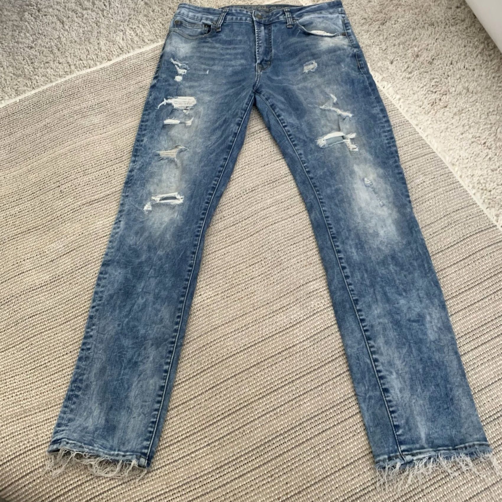 American Eagle Outfitters American Eagle Outfitters Jeans Slim Distressed Denim 33x32 Slim Fit 5-Pocket Blue Medium Wash Mens Size US 33 - 3 Thumbnail