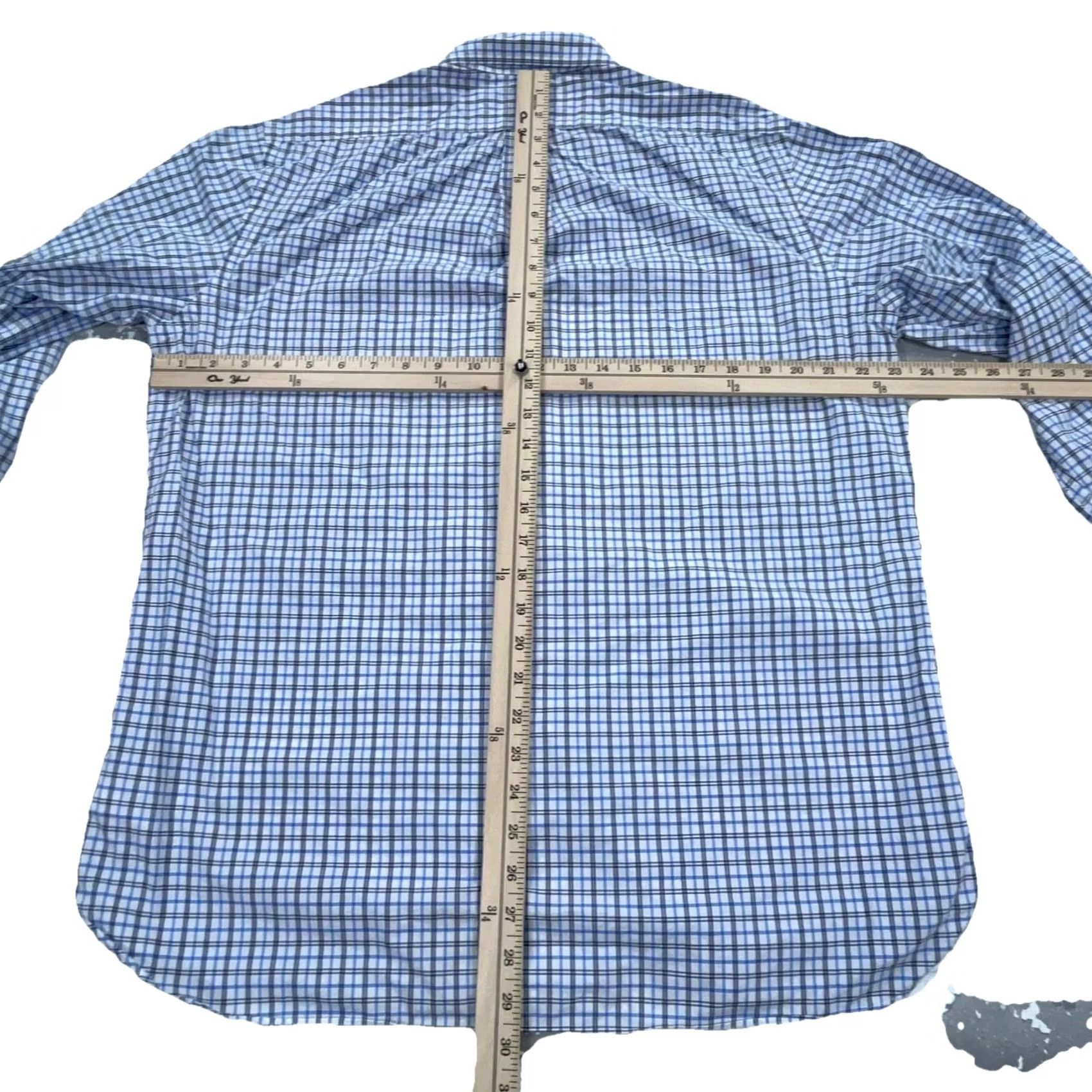Ralph Lauren Ralph Lauren Men Large Blue Button Up Dress Shirt Poplin Tattersall Stretch Size 42R - 5 Thumbnail