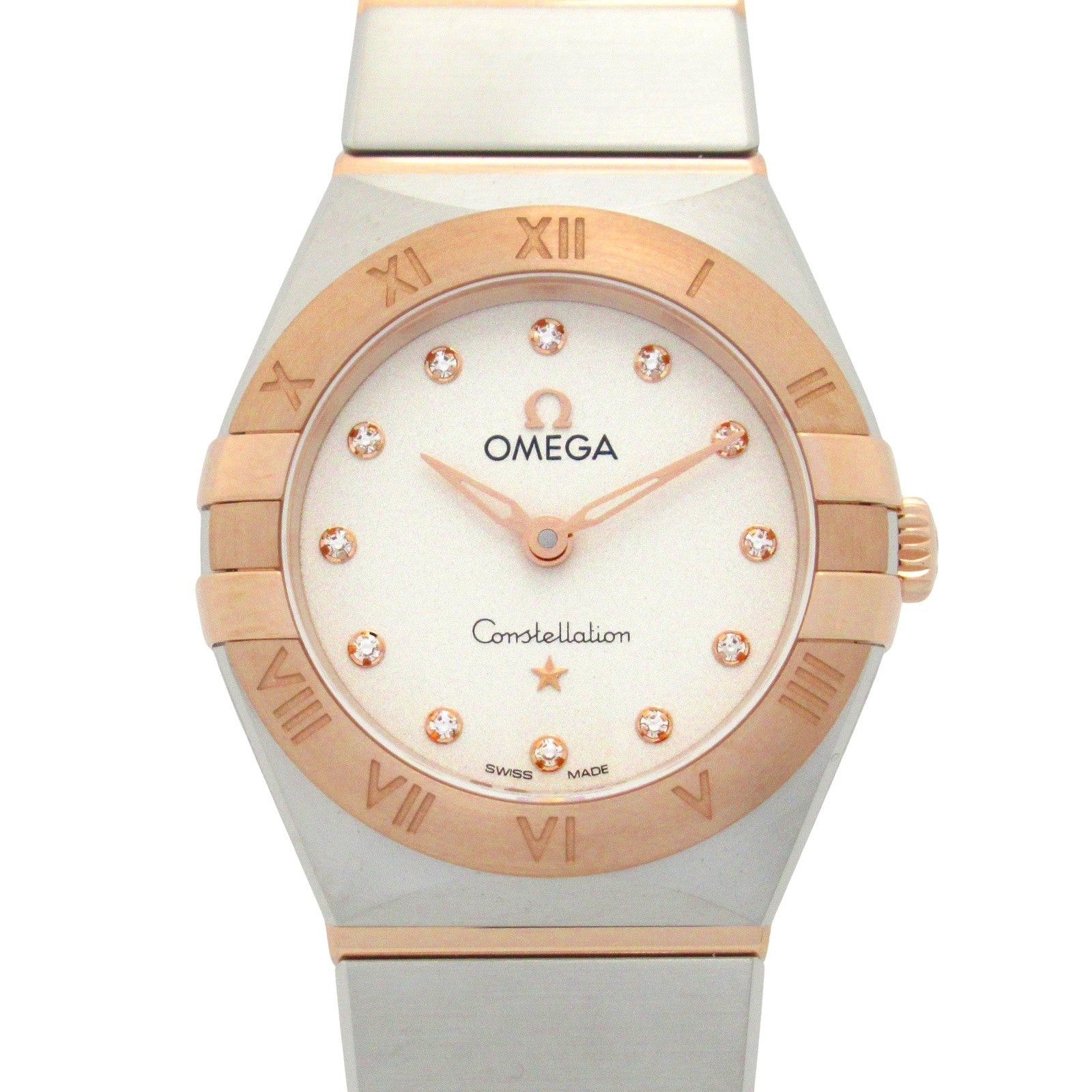 Omega Constellation 12P Diamond Women Watch Quartz K18Pg (Pink Gold) Stainless Steel Silver