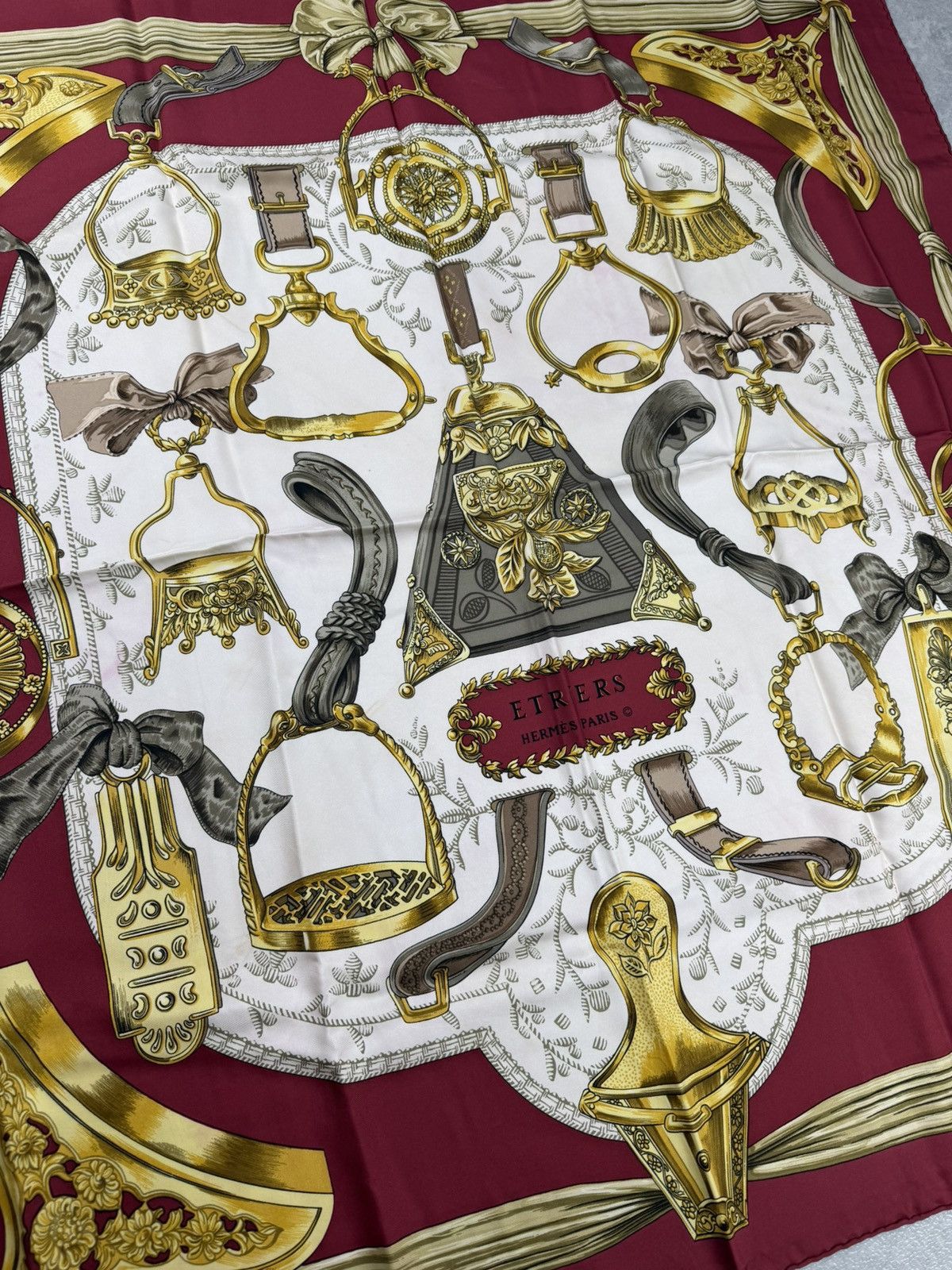 Hermes Hermes Etriers Silk Scarf Vintage Red Gold Size ONE SIZE - 9 Thumbnail