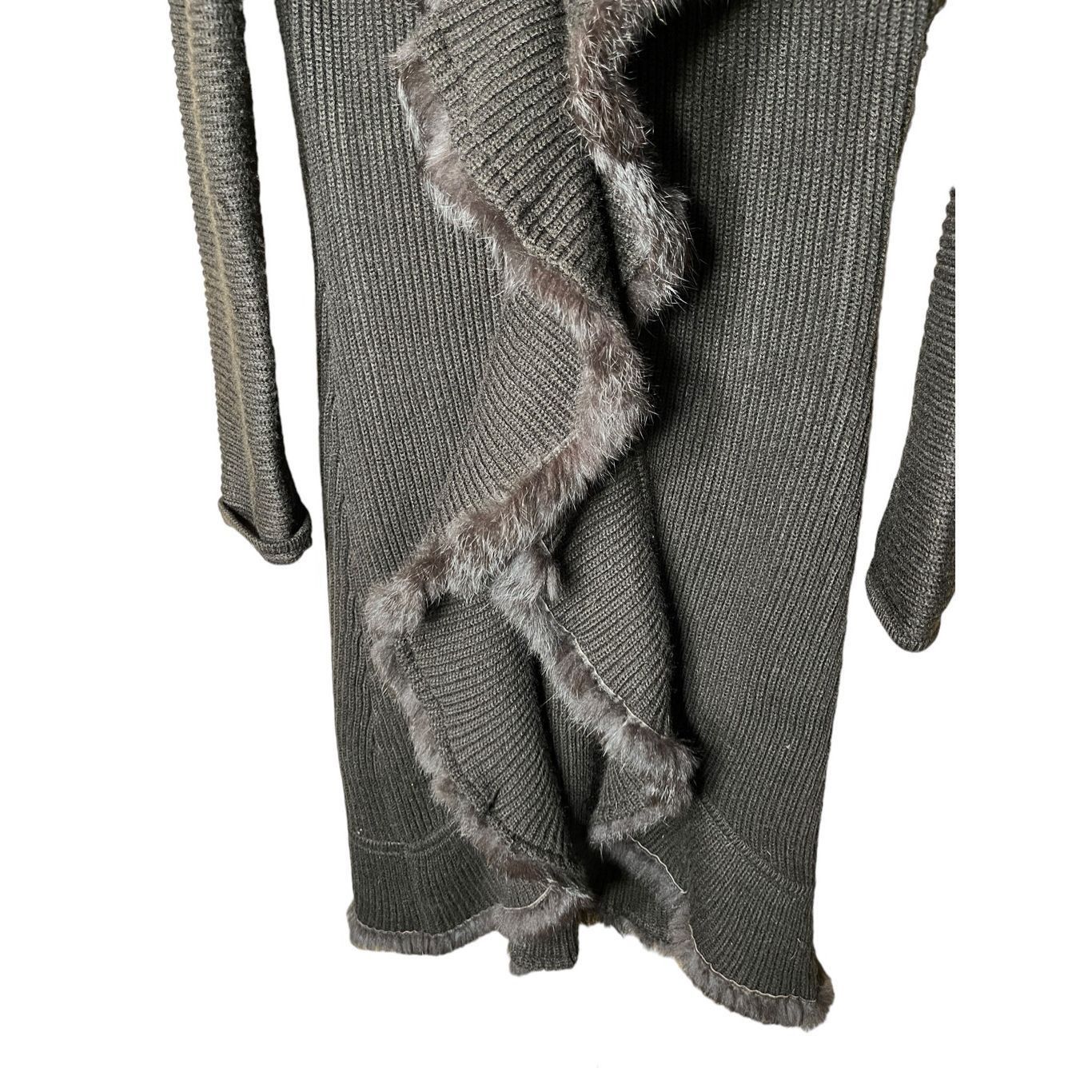 Other DOLCE CABO Black Knit Acrylic Fur Trim Long Duster Cardigan Size M / US 6-8 / IT 42-44 - 3 Thumbnail