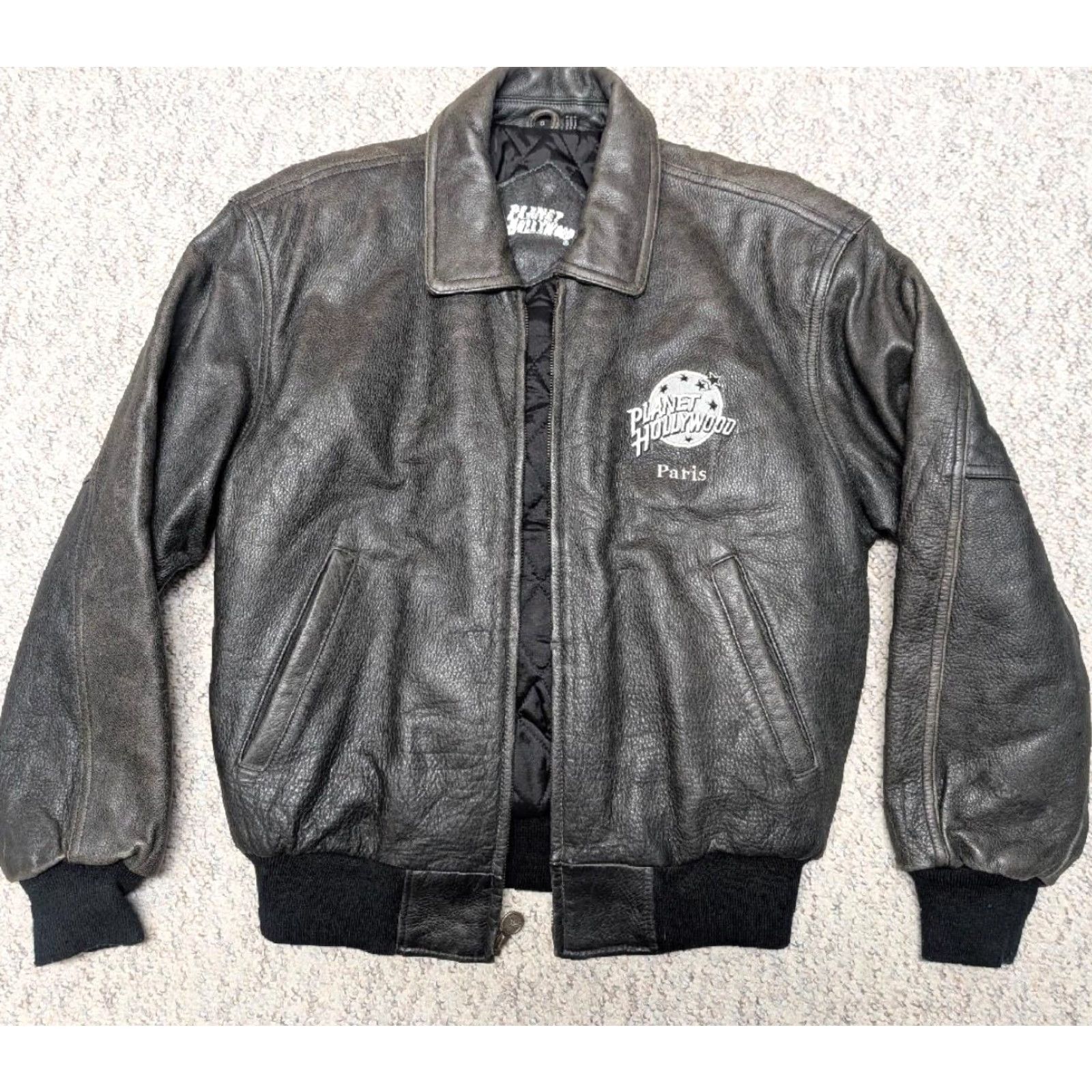 Planet Hollywood VINTAGE PLANET HOLLYWOOD bomber jacket Leather S Mens Black 1990s Paris Size US S / EU 44-46 / 1 - 2 Thumbnail