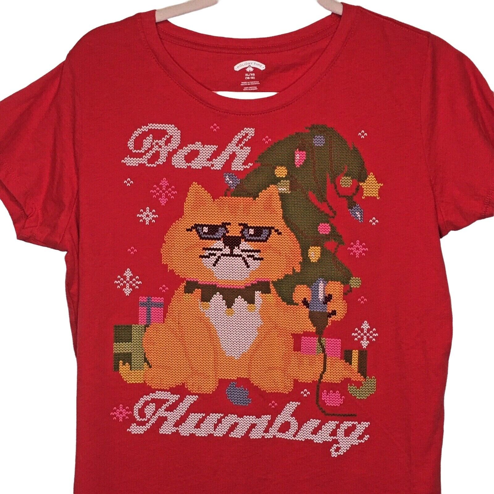 Other Holiday Time Red Bah Humbug Cat Christmas T-Shirt XL u Size XL / US 12-14 / IT 48-50 - 1 Thumbnail