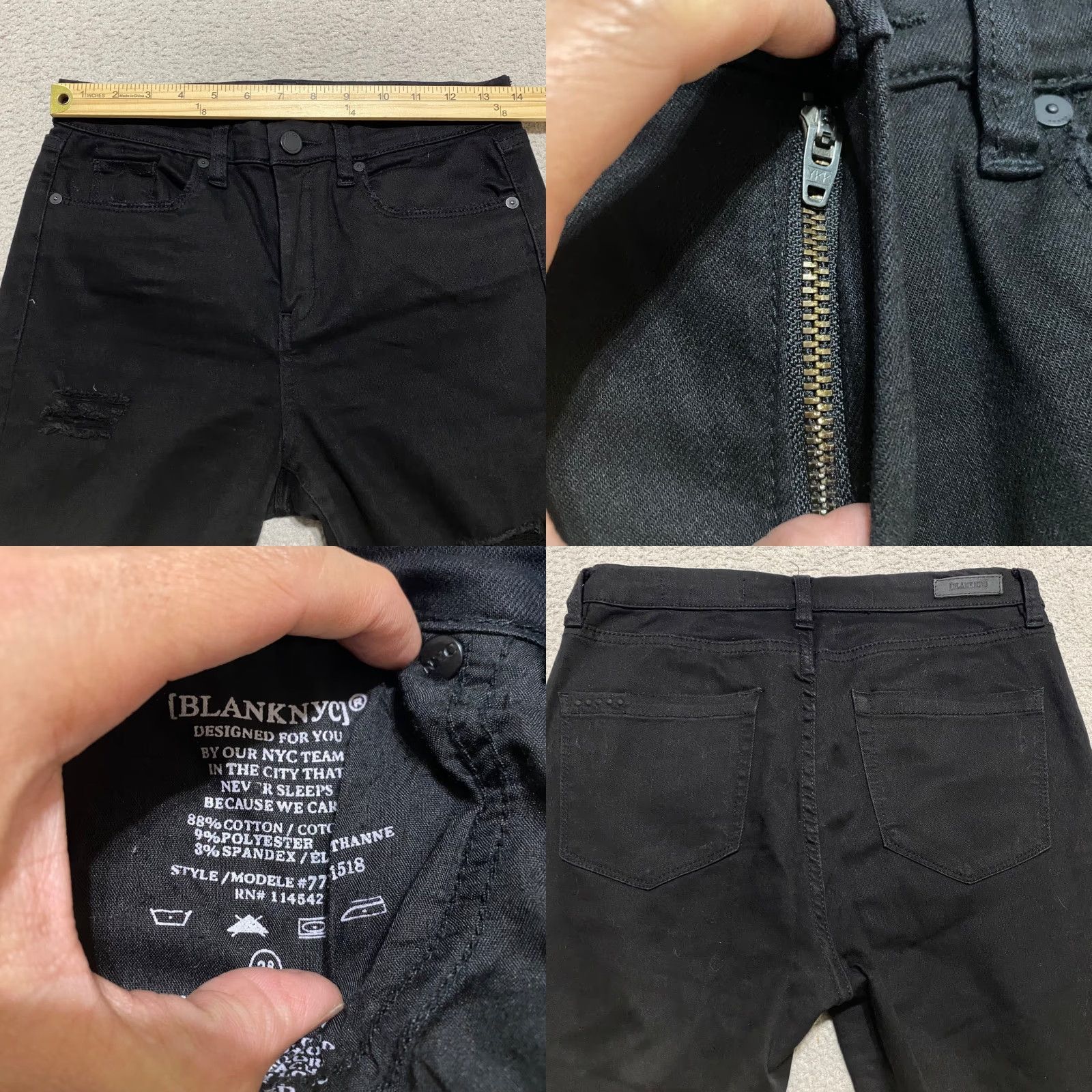 Vintage BLANKNYC Jeans Womens Dark Wash Skinny Distressed Mid Rise 28 Black Denim 5-Pocket Size 27" / US 4 / IT 40 - 8 Thumbnail