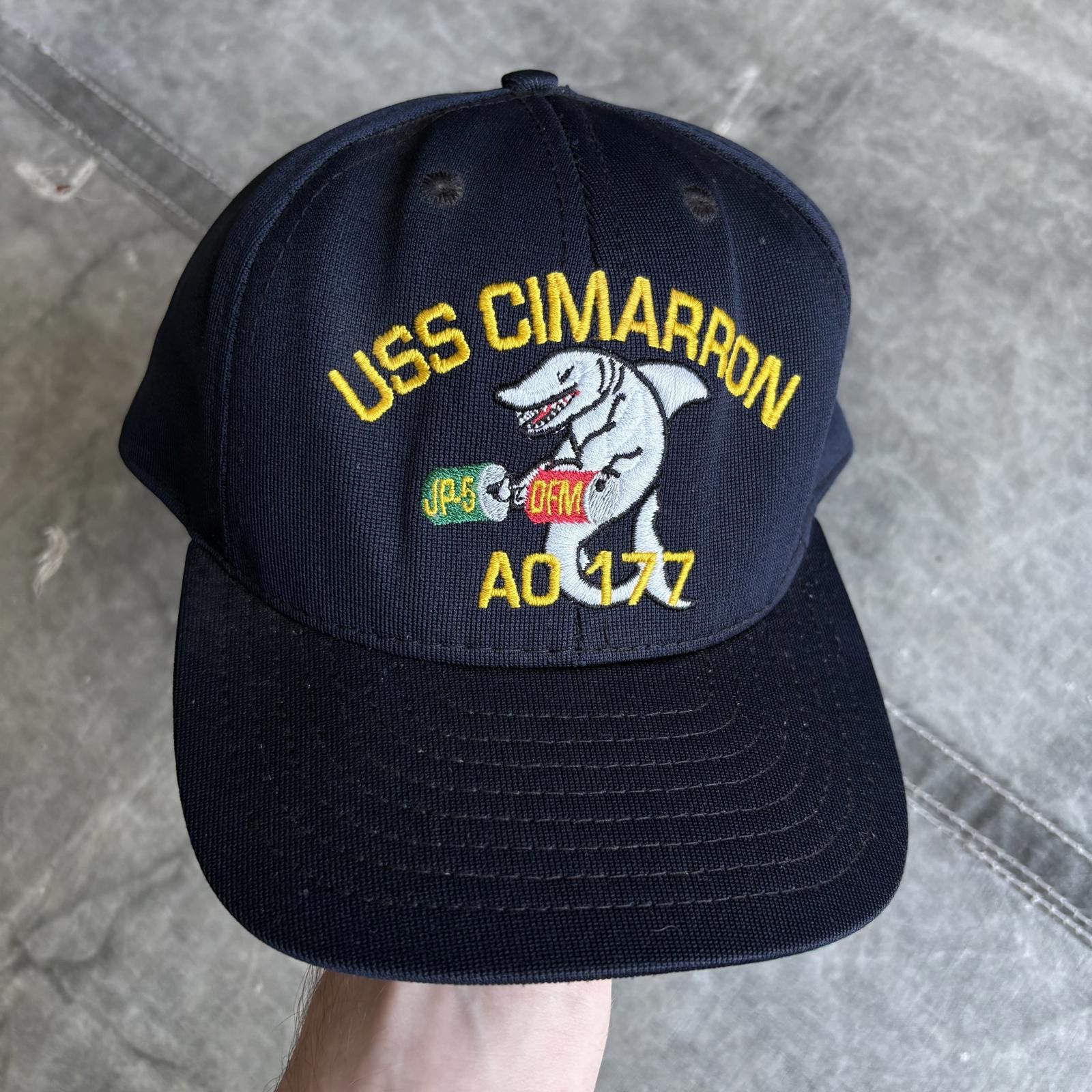 Vintage Vintage 90s USS Cimarron AO-177 Shark Navy USN SnapBack Hat Size ONE SIZE - 1 Thumbnail