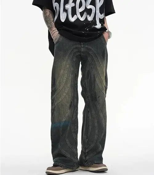 VIBE Y2K Painted Circle Striped Baggy Jeans Size US 33 - 1 Preview