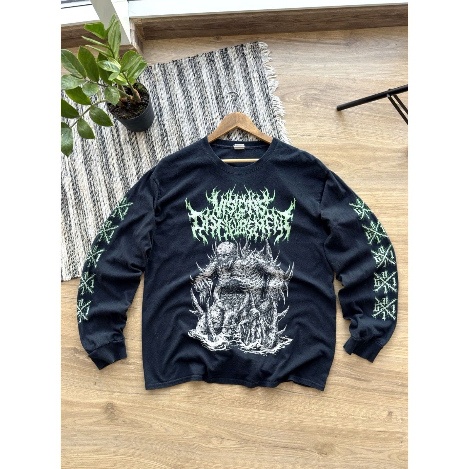 Gildan VINTAGE Abhorrent Extinction Long Sleeve Death Metal Band Shirt Sided Print L Mens Black 80s Rock Megadeth Merch Realness Size US L / EU 52-54 / 3 - 2 Thumbnail