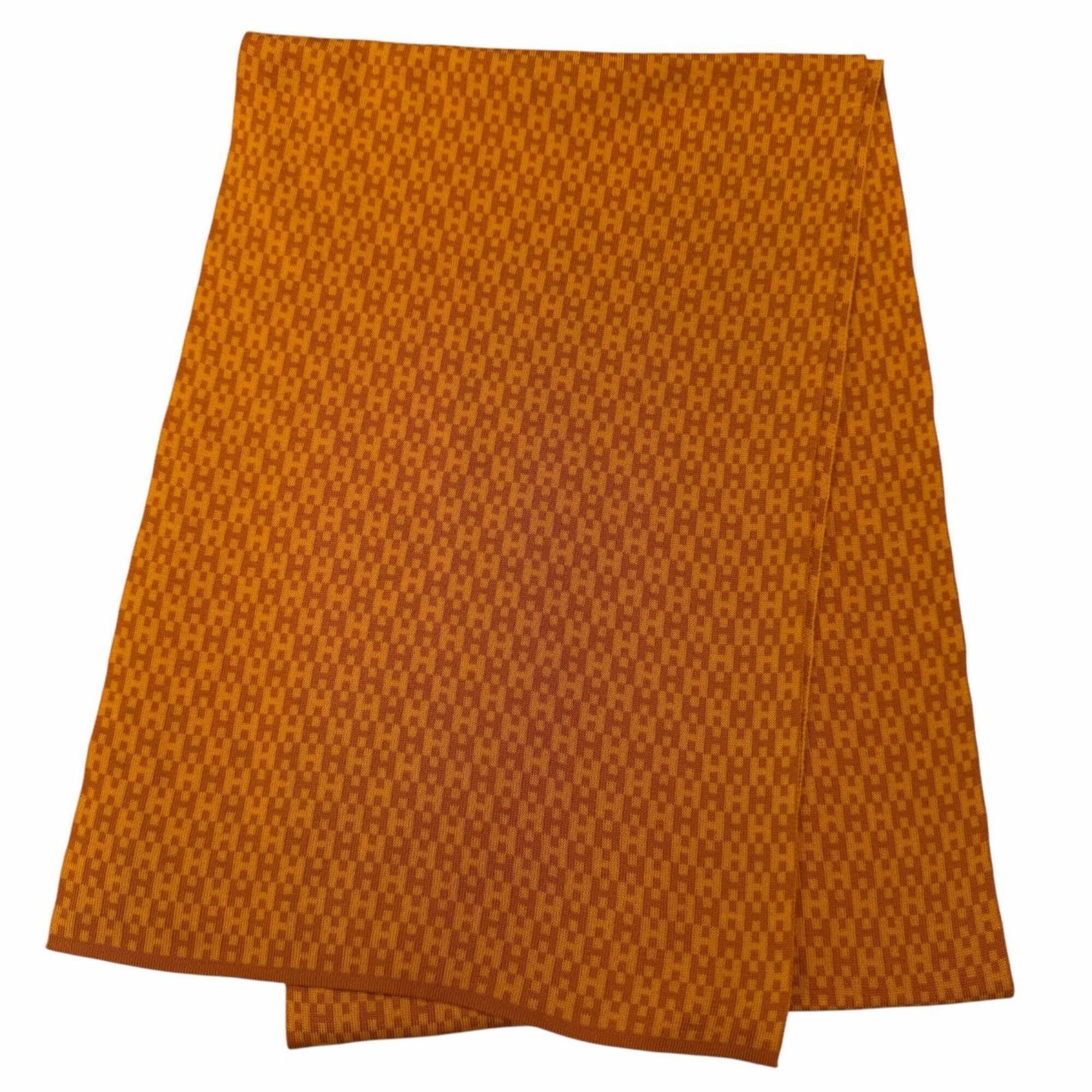 Hermes HERMES Vintage 100% Silk 90's H-Pattern Stole/Scarf, Orange, Made in Italy, Women's, with Box Size ONE SIZE - 1 Thumbnail