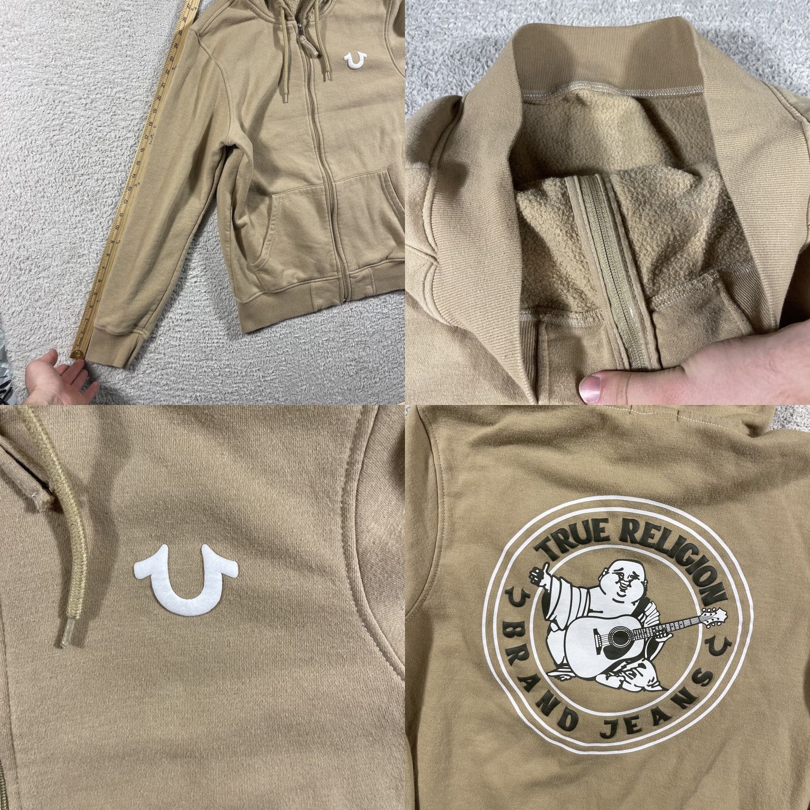 True Religion VINTAGE True Religion Buddha Logo Seal Full Zip Hoodie Mens Medium Beige Fleece Y2K Size US M / EU 48-50 / 2 - 8 Thumbnail