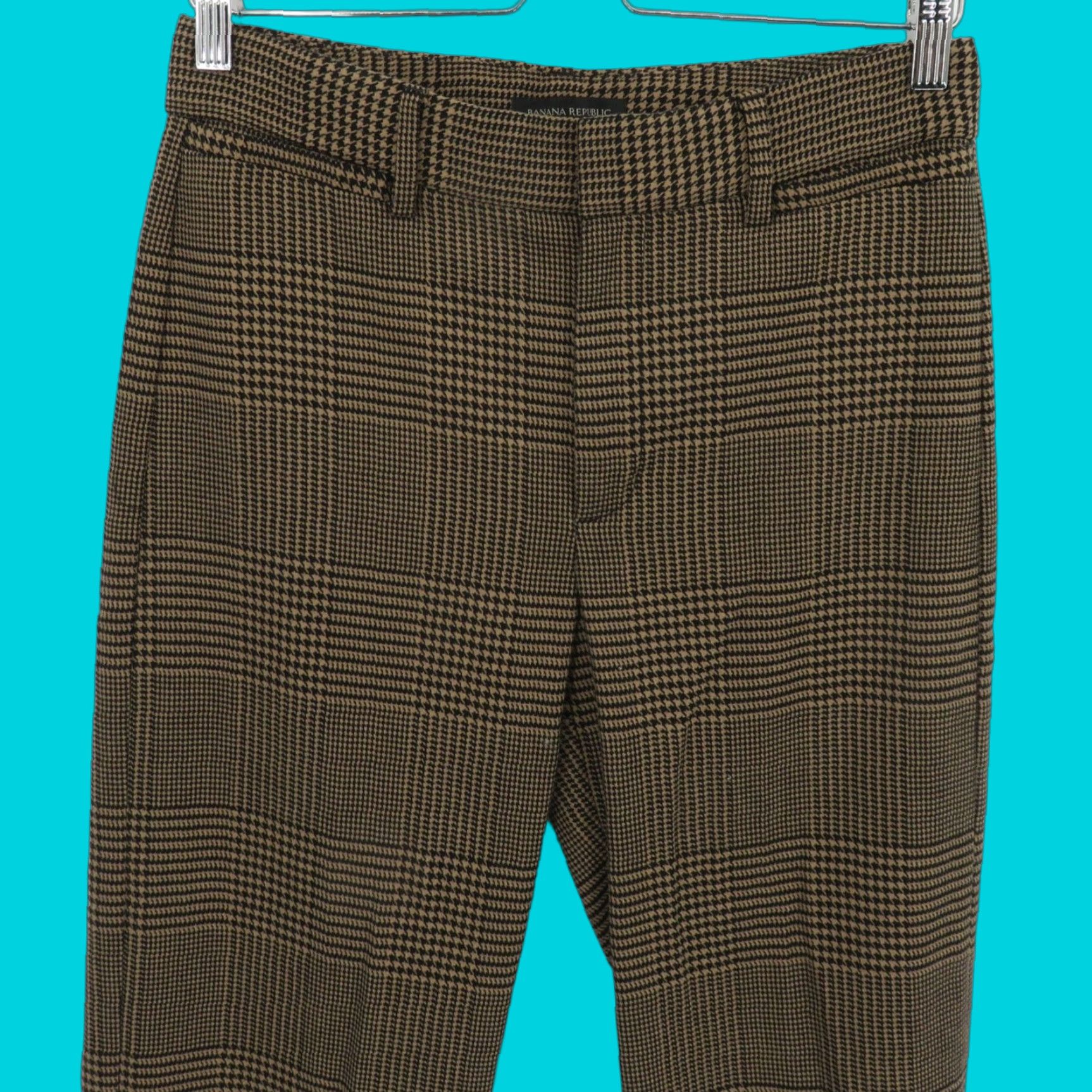 Banana Republic Banana Republic Women 4 Tan Black Houndstooth Check Flat Front Pants Size 27" / US 4 / IT 40 - 1 Thumbnail