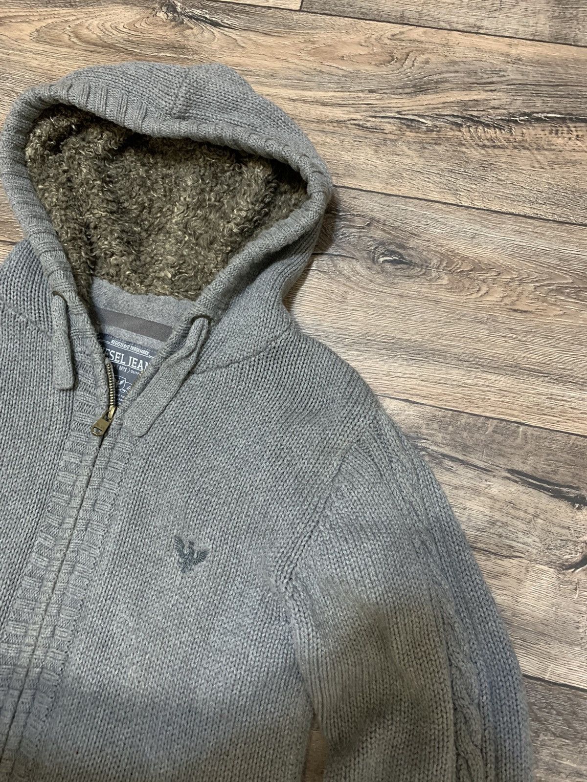 Diesel × Vintage Vintage Diesel Y2K Grey Knit Zip Hoodie Avant Garde Fur Hood Size US M / EU 48-50 / 2 - 4 Thumbnail