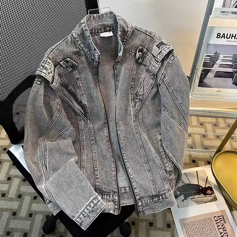 Japanese Brand Grey Washed Denim Jacket - Distressed Style - Y2K Biker Size US XXL / EU 58 / 5 - 10 Thumbnail
