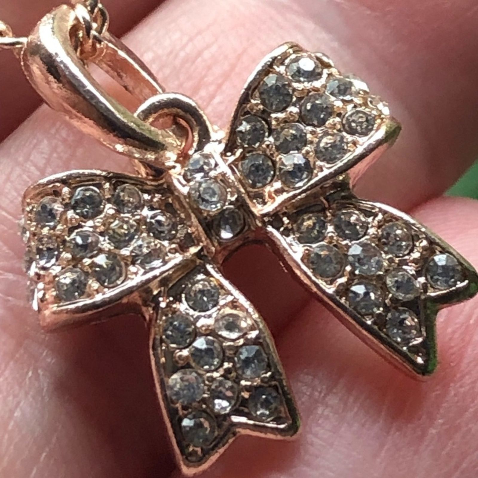 Jewelry Elegant rhinestone bow pendant on chain necklace Size ONE SIZE - 1 Thumbnail
