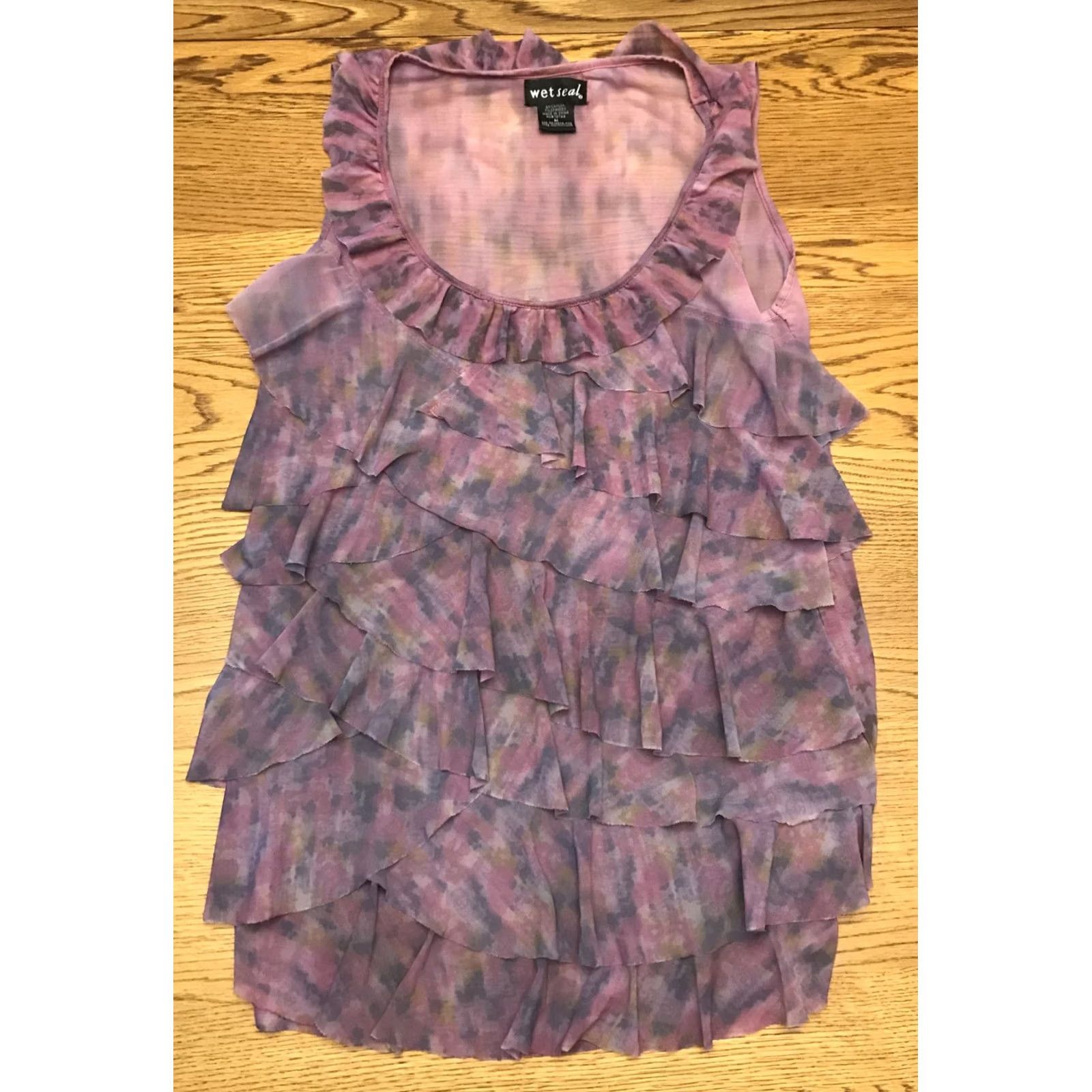 Vintage Wet Seal Tank Juniors M Purple Sheer Ruffle Nylon Spandex Sleeveless Tank Top Woman/Women Casual Party/Cocktail 1257 Size M / US 6-8 / IT 42-44 - 4 Thumbnail