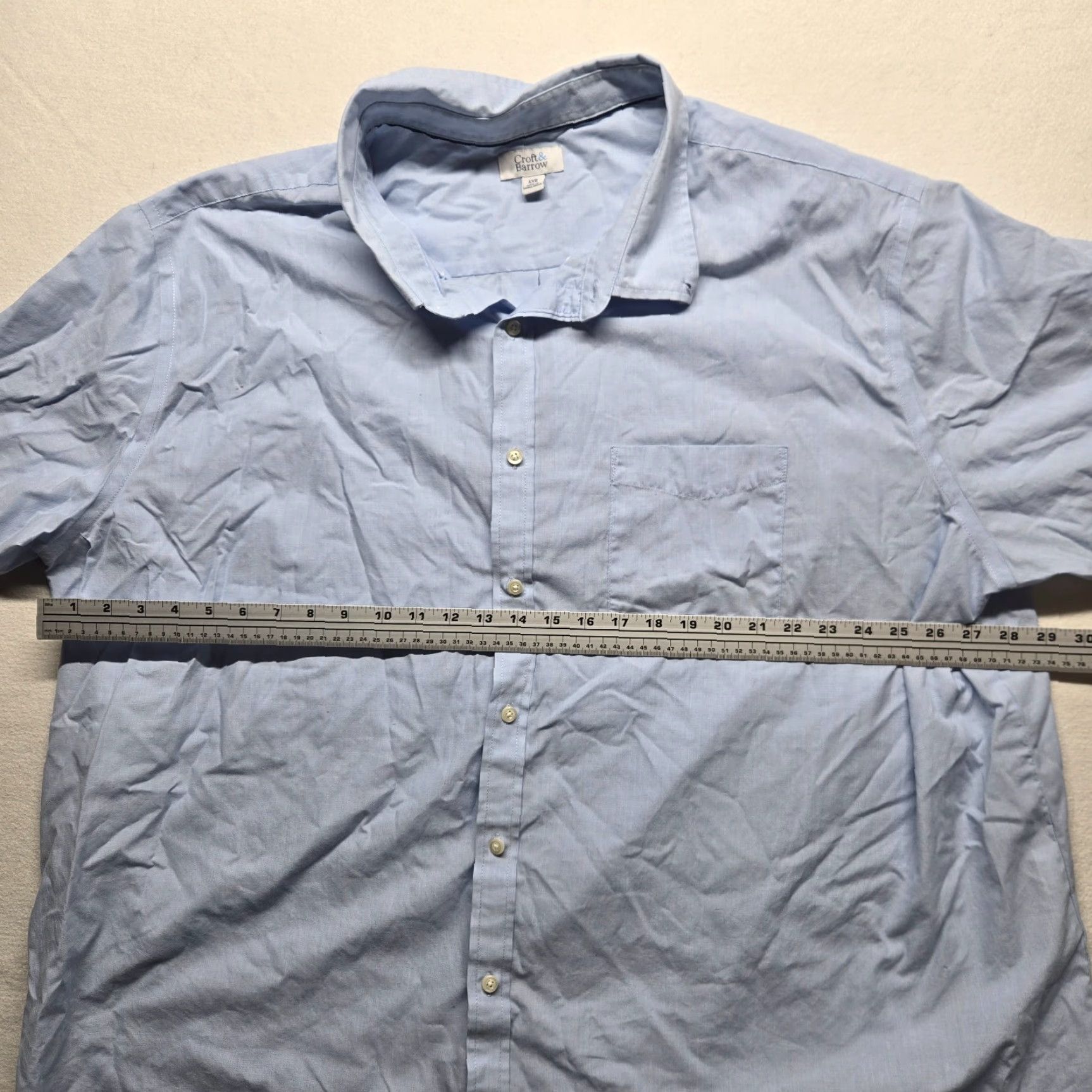 Croft & Barrow VINTAGE Croft & Barrow Shirt Solid Blue Easy Care Short Sleeve Button Up 4XB Adult Men’s Blue Cotton Polyester Knit? Size US XXL / EU 58 / 5 - 4 Thumbnail