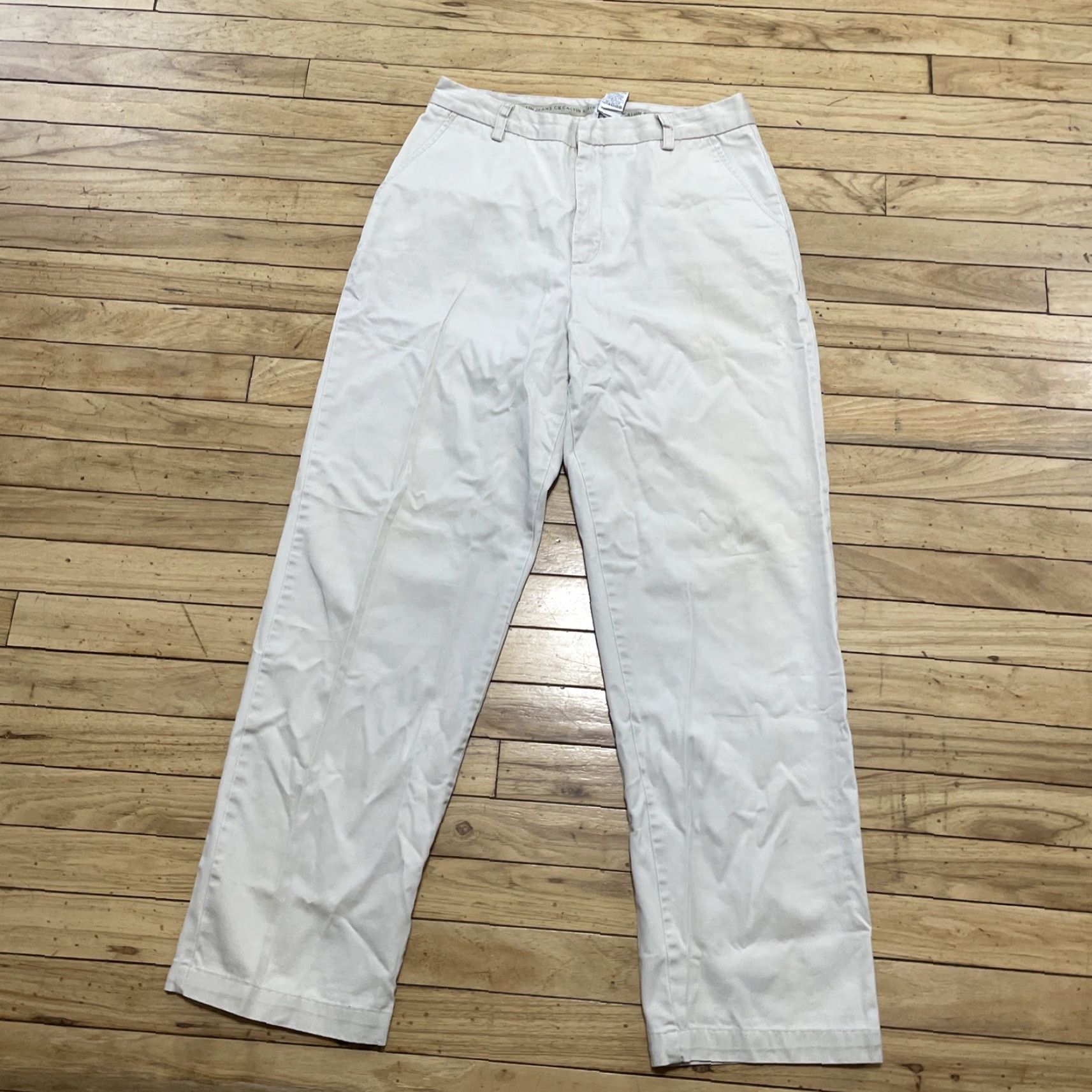 Calvin Klein VINTAGE Calvin Klein Jeans Pants Womens 10 Cream Khaki Flat Straight VTG Y2K Mauritius W30xL30 Size 32" / US 10 / IT 46 - 3 Thumbnail