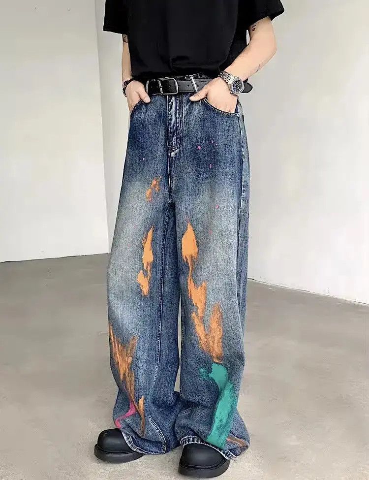 Japanese Brand Streetwear Graffiti Loose Straight Jeans Size US 32 / EU 48 - 2 Thumbnail