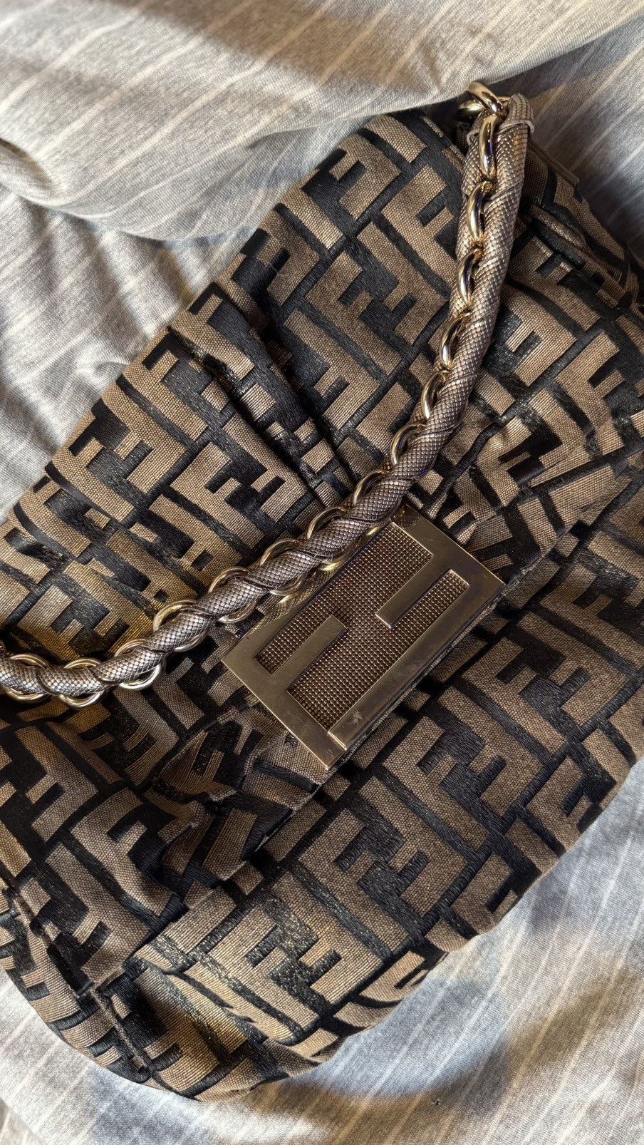 Fendi FENDI Gold/Black Zucca Print Canvas Mia Flap Bag Size ONE SIZE - 9 Thumbnail