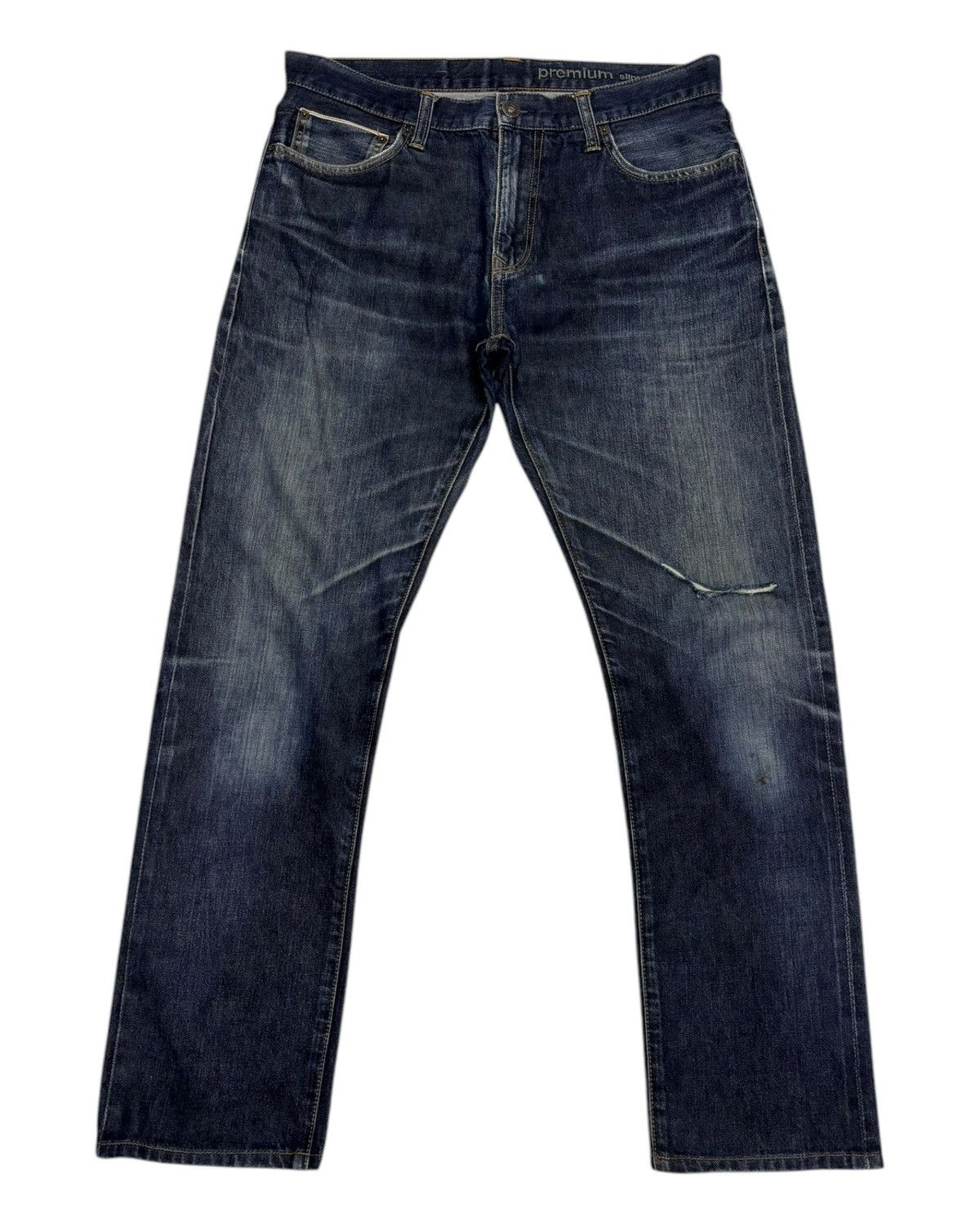 Gap × Issey Miyake 🔥VINTAGE GAP SELVEDGE BLUE DISTRESSED DENIM JEANS Size US 35 - 5 Thumbnail