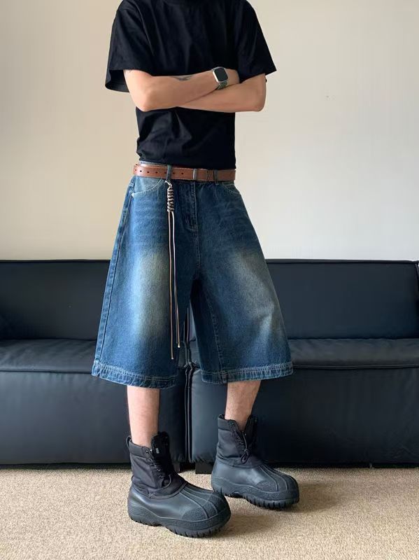 Japanese Brand × Jean Blue street washed vintage wide leg distressed denim shorts Size US 32 / EU 48 - 1 Thumbnail