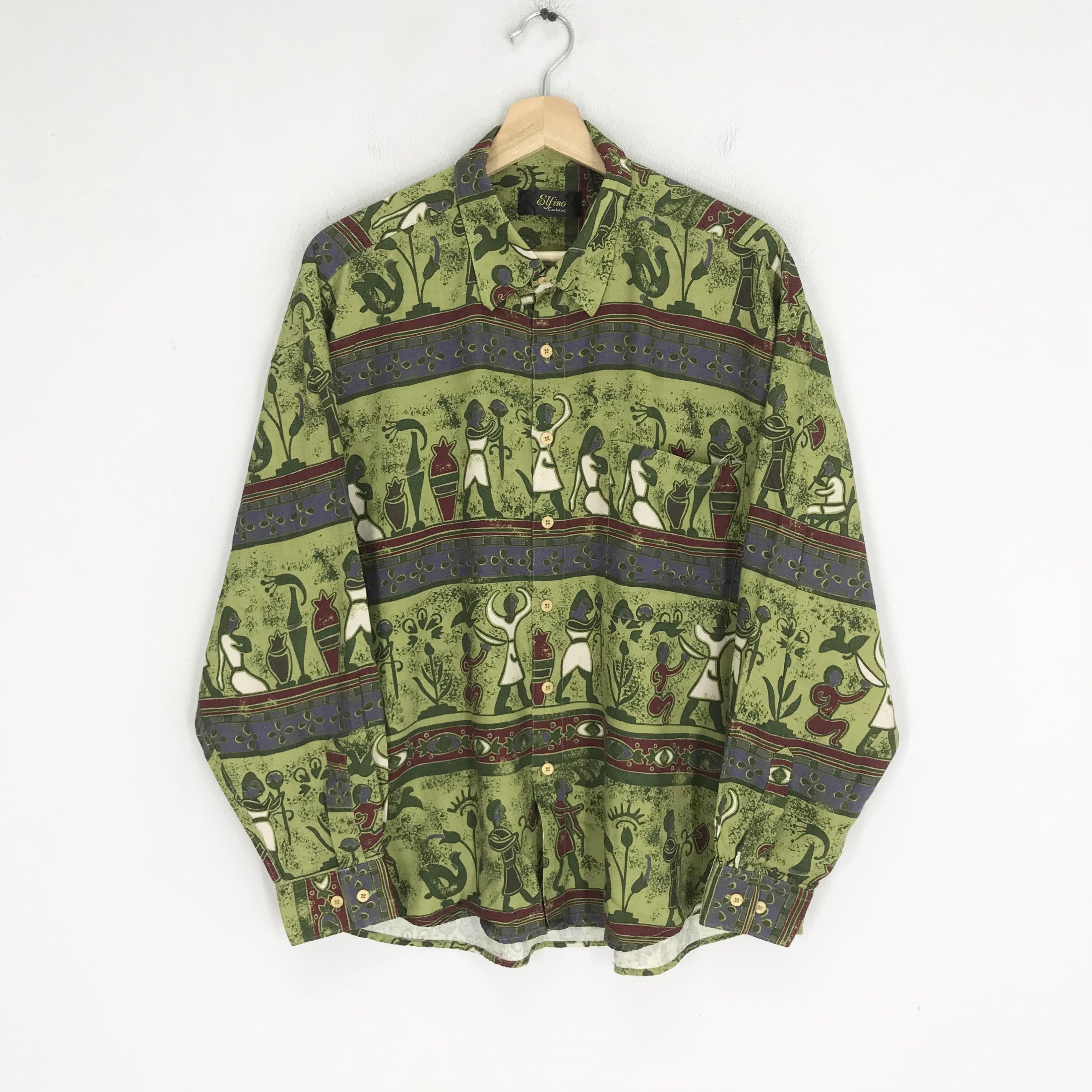 Vintage 90's Retro Baroque Shirt Overprinted American Native